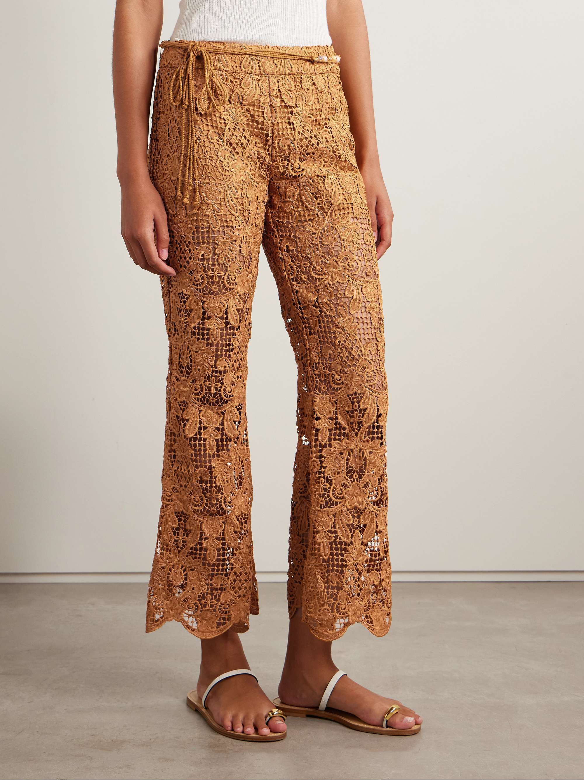 Coco belted guipure lace cotton flared pants view