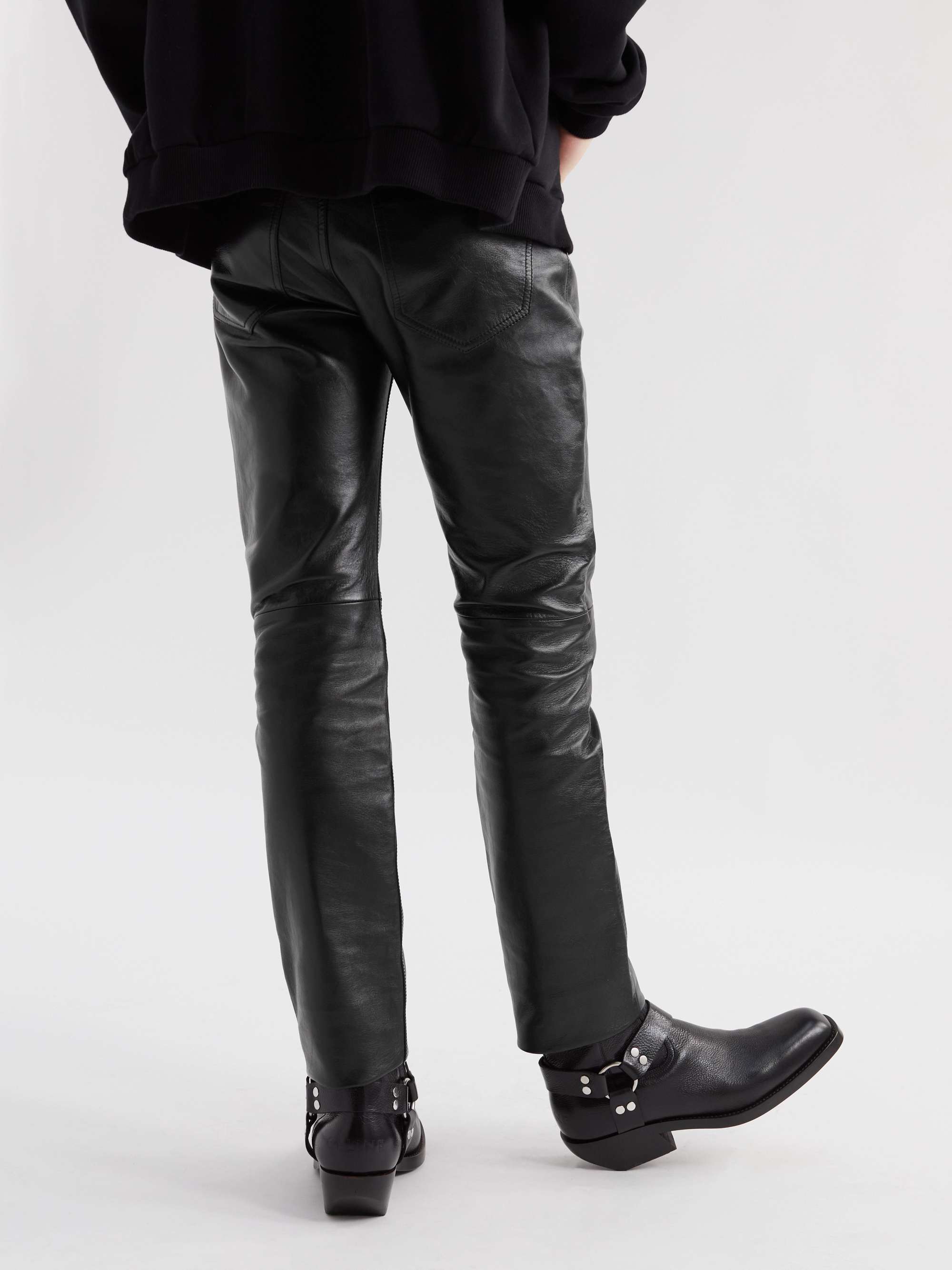 Panelled Full-Grain Leather Trousers view