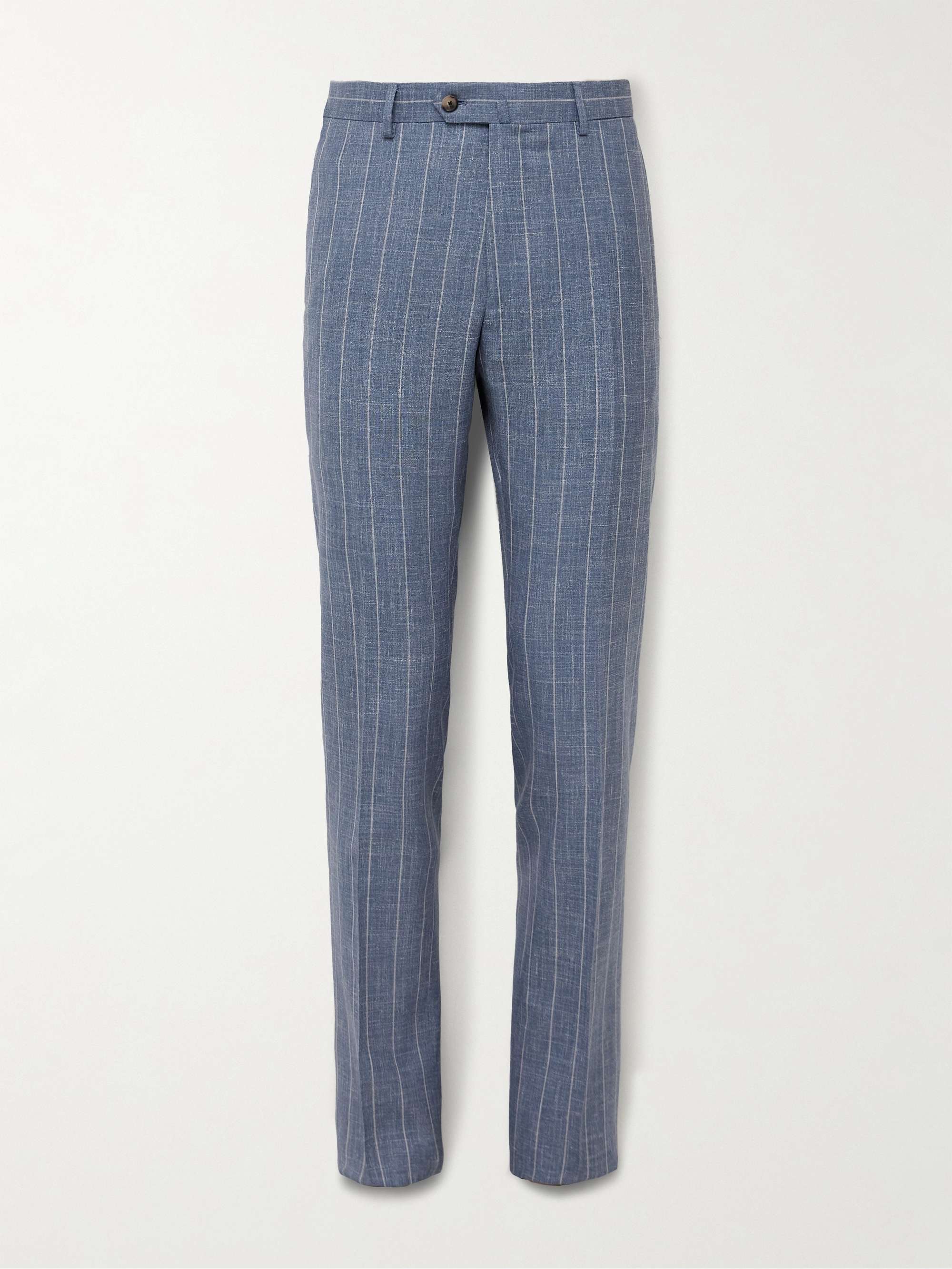 Slim-Fit Striped Wool, Silk and Linen-Blend Suit Trousers hero visual