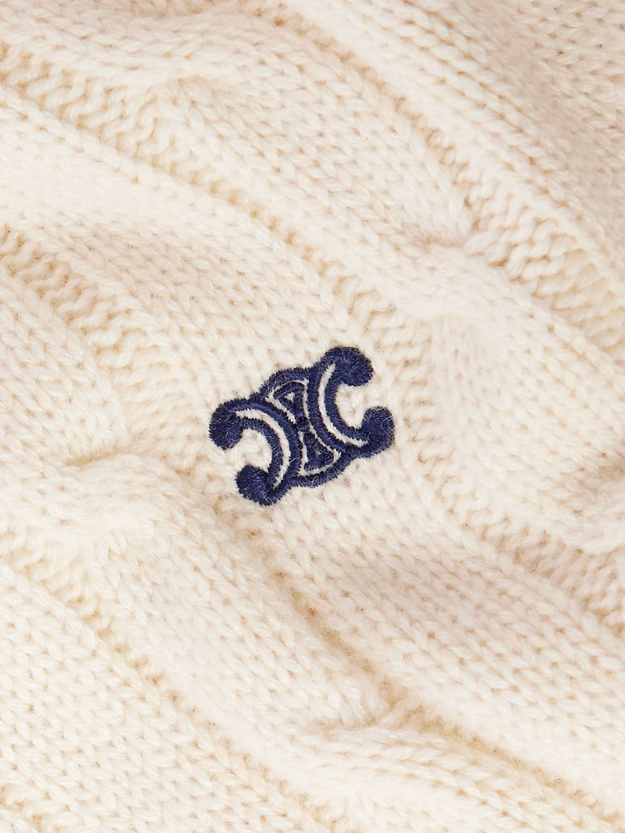Slim-Fit Logo-Embroidered Cable-Knit Suede-Trimmed Cashmere Cardigan view