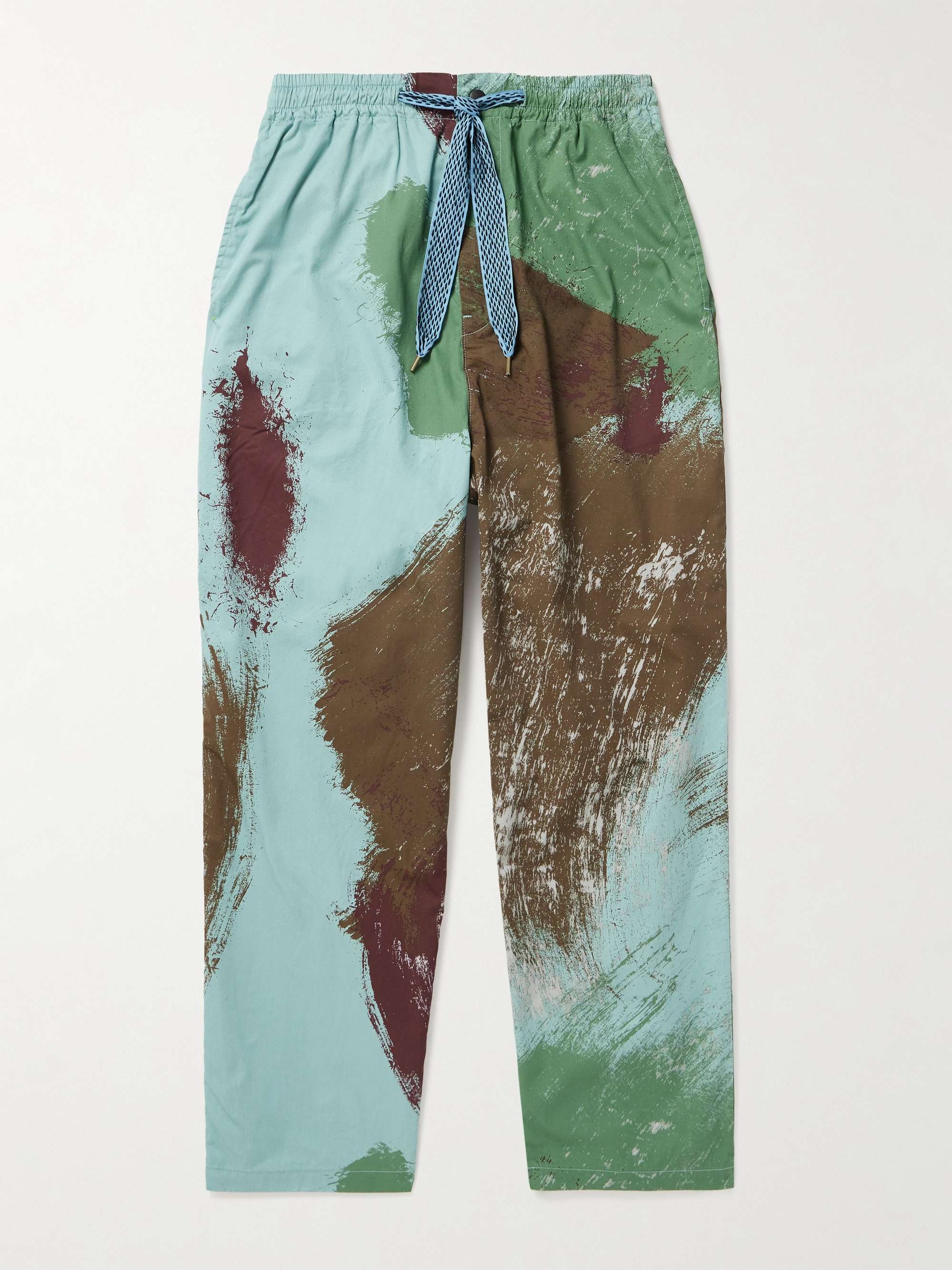 Easy Straight-Leg Printed Cotton-Poplin Drawstring Trousers hero visual