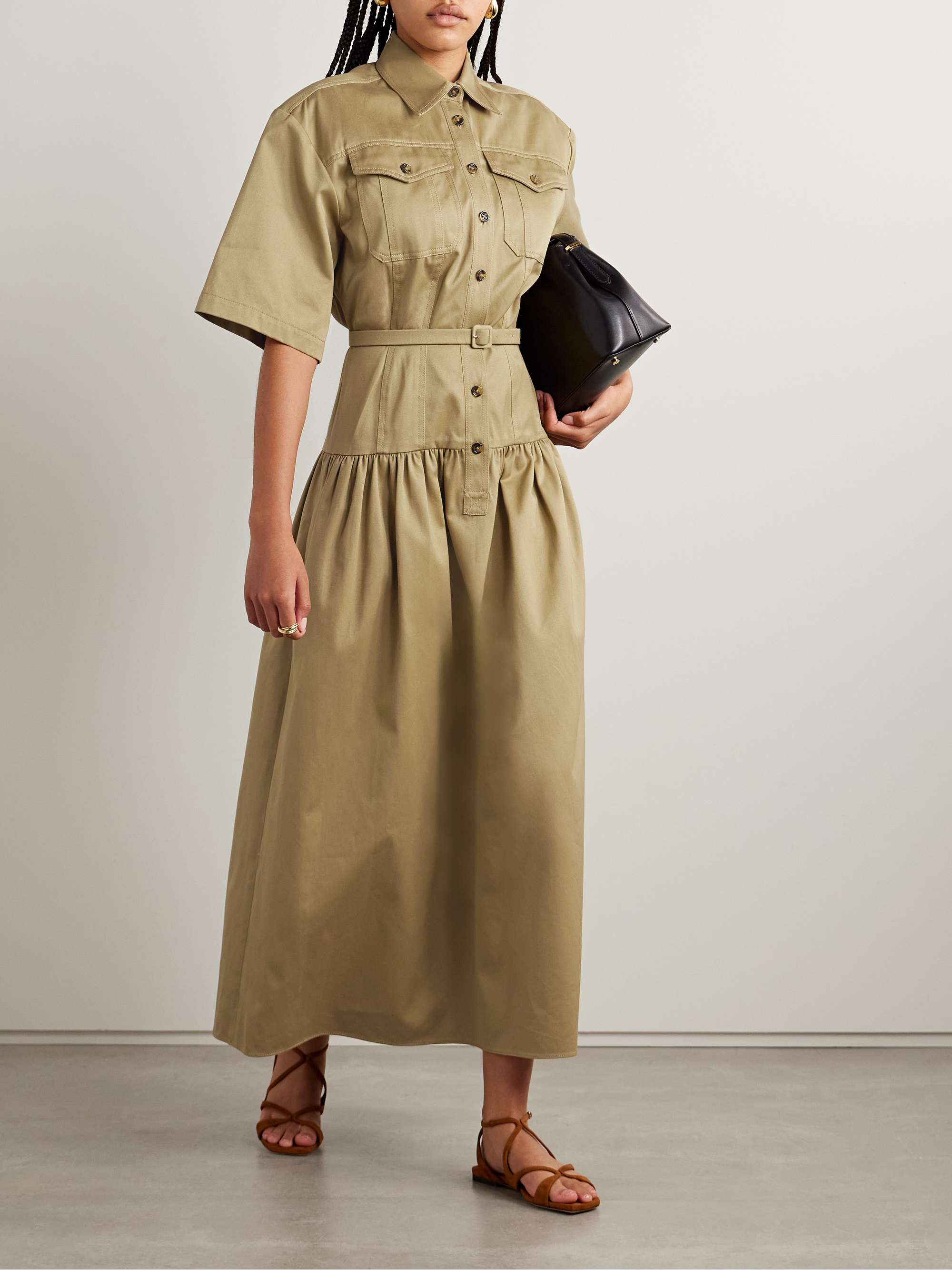 Edie belted cotton-twill midi shirt dress view