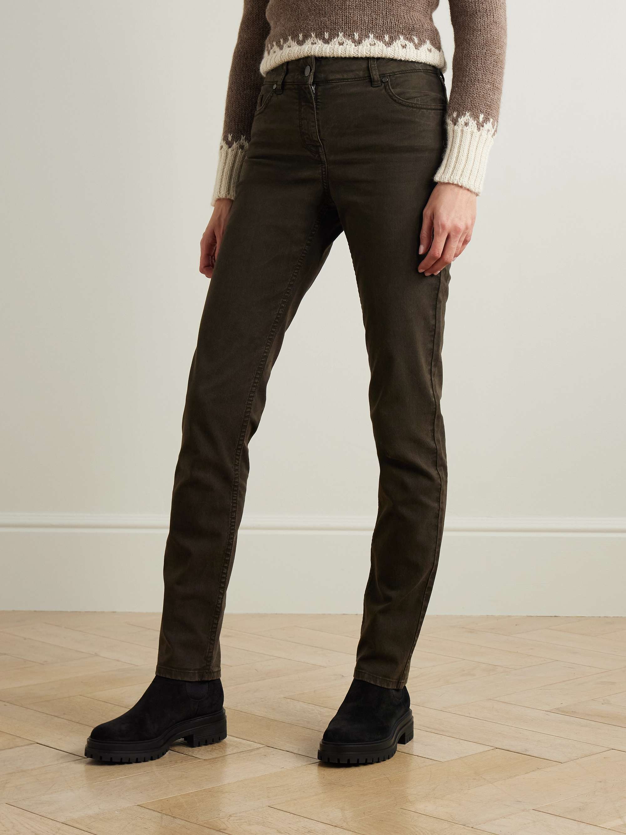 Stretch cotton, TENCEL™ and silk-blend twill slim-leg pants view