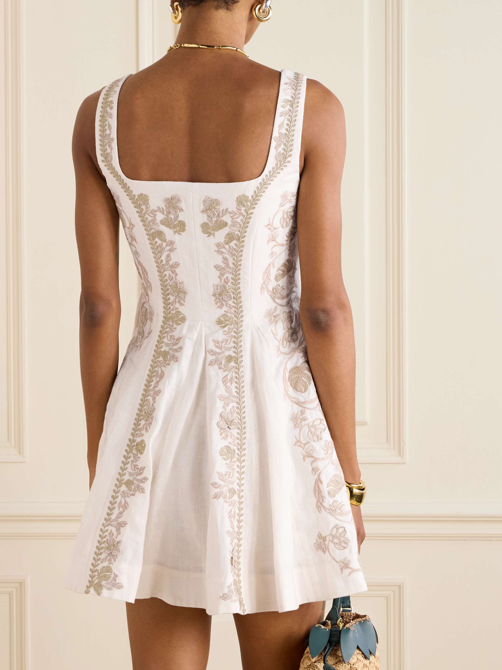 Embroidered linen mini dress view