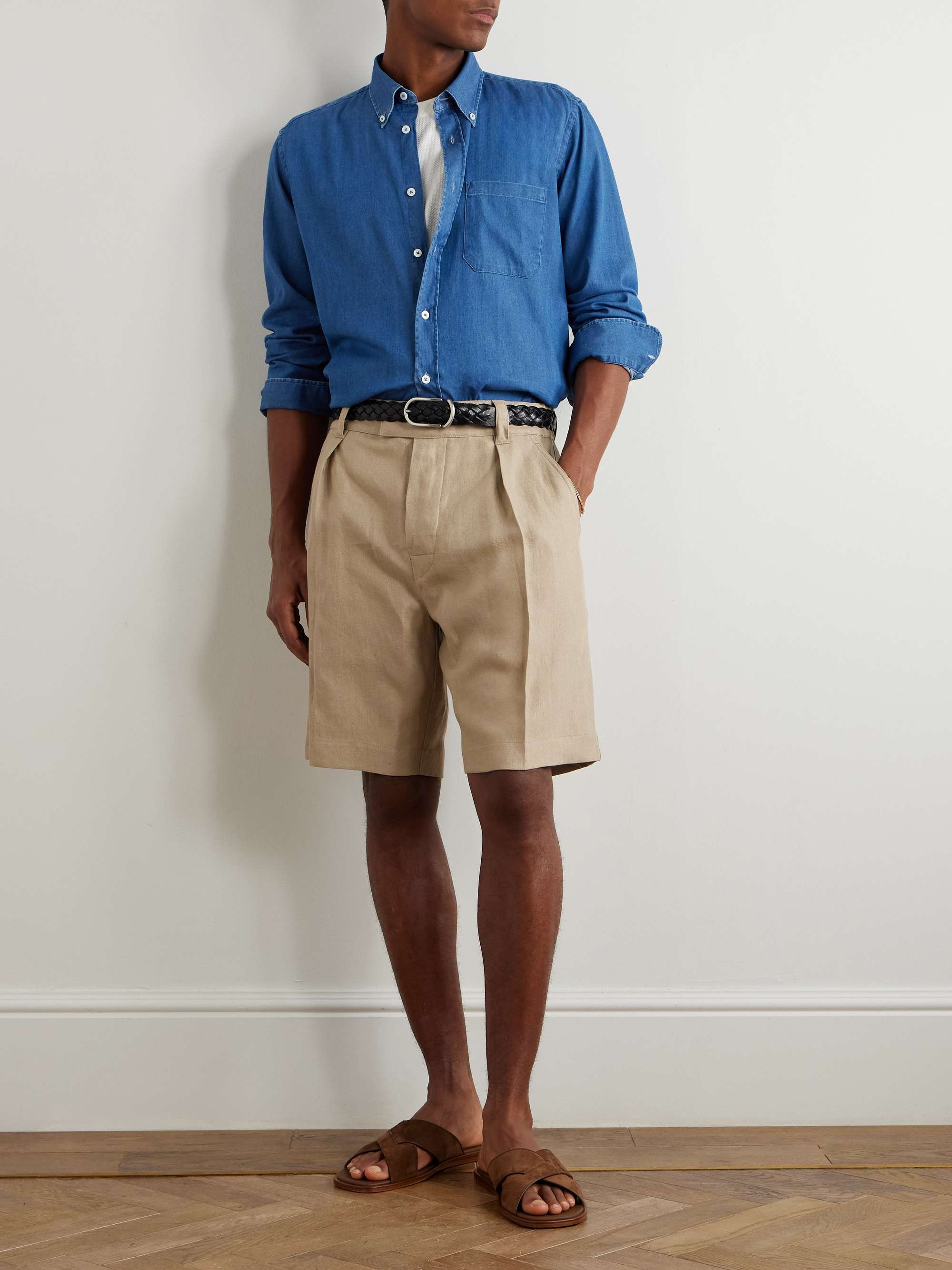 Reinga Wide-Leg Pleated Linen-Twill Bermuda Shorts view