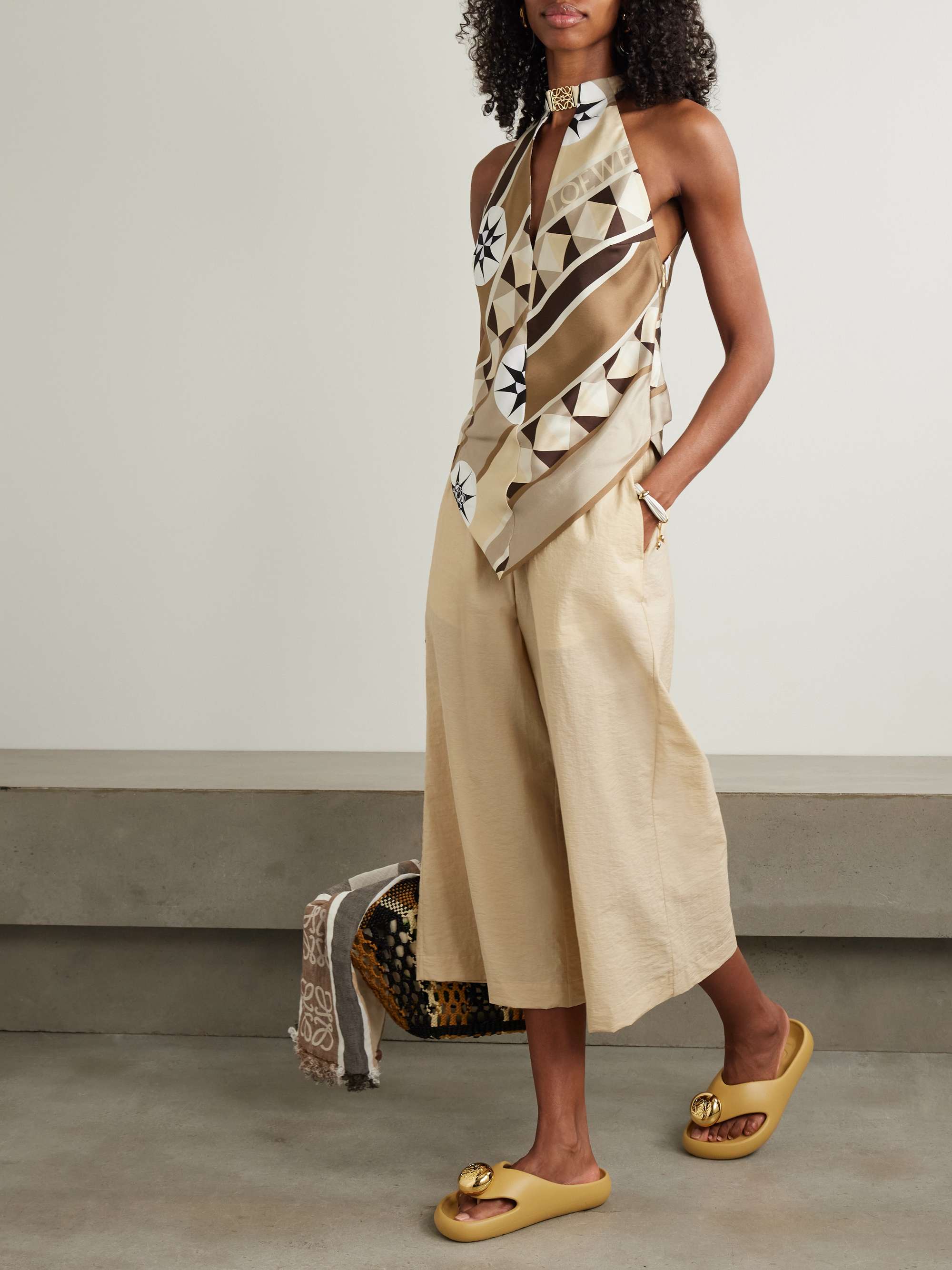 + Paula's Ibiza appliquéd crinkled cotton-blend wide-leg pants view