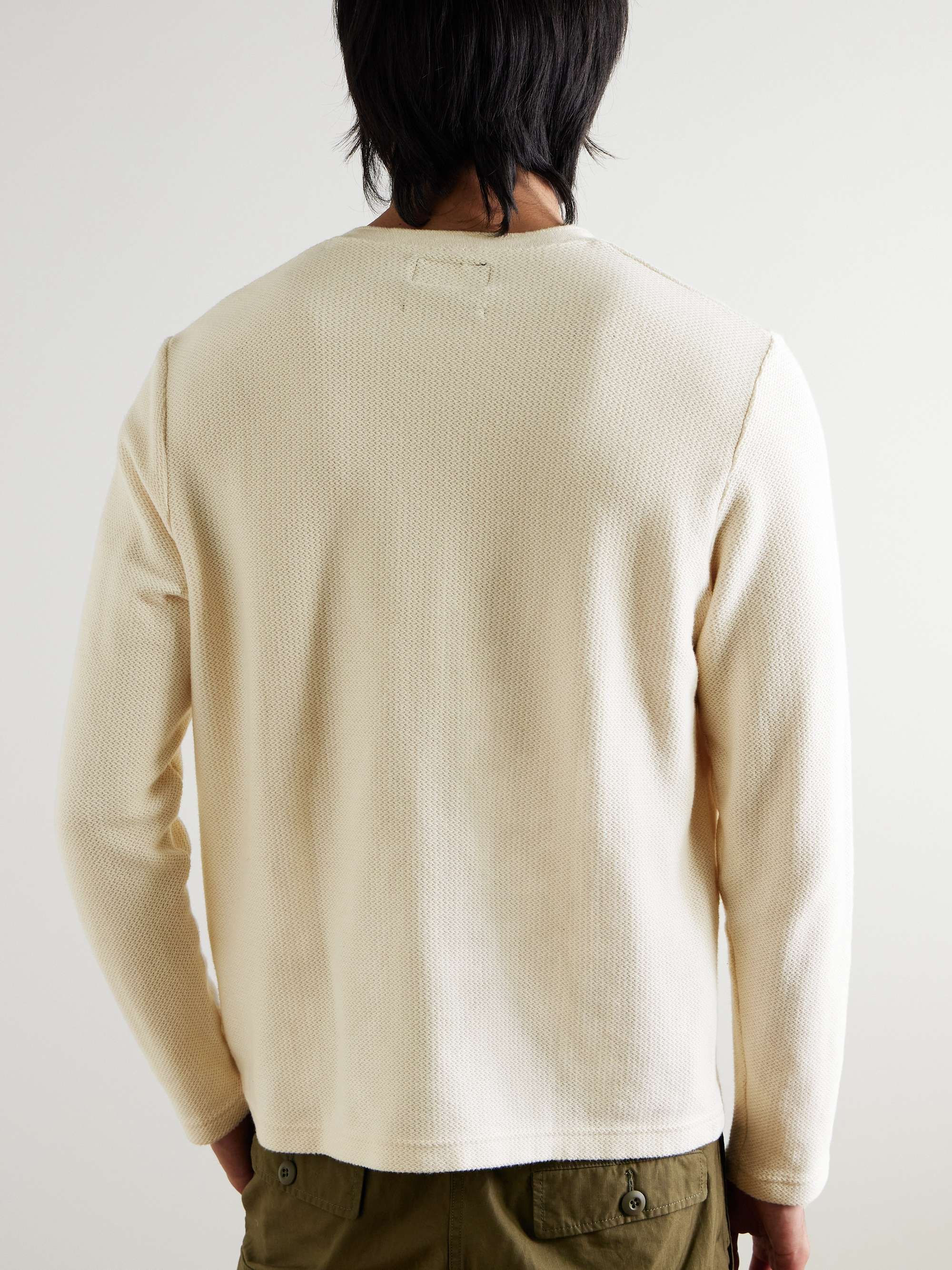 Waffle-Knit Cotton Henley T-Shirt view