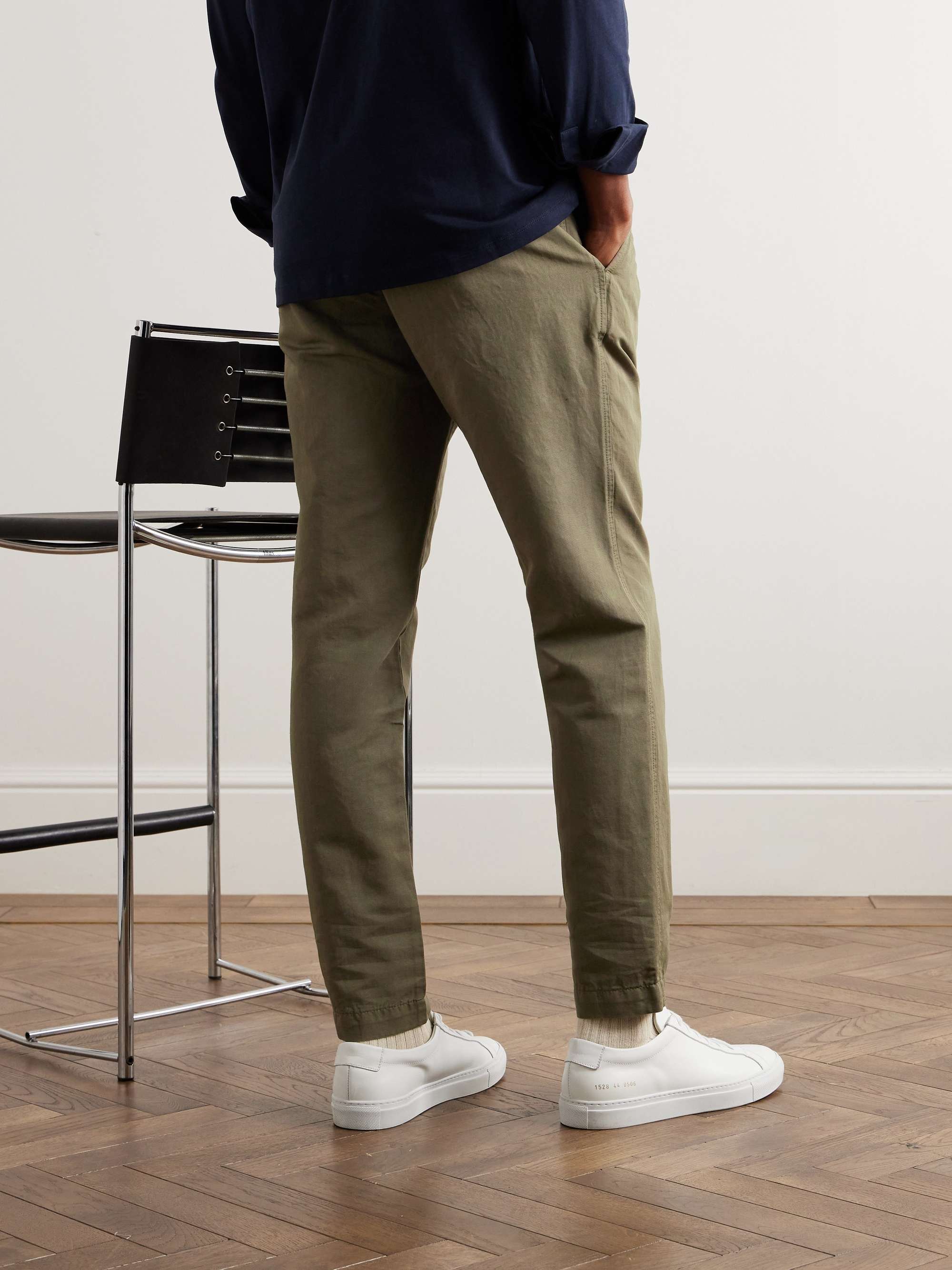 Straight-Leg Pleated Garment-Dyed Cotton and Linen-Blend Trousers view