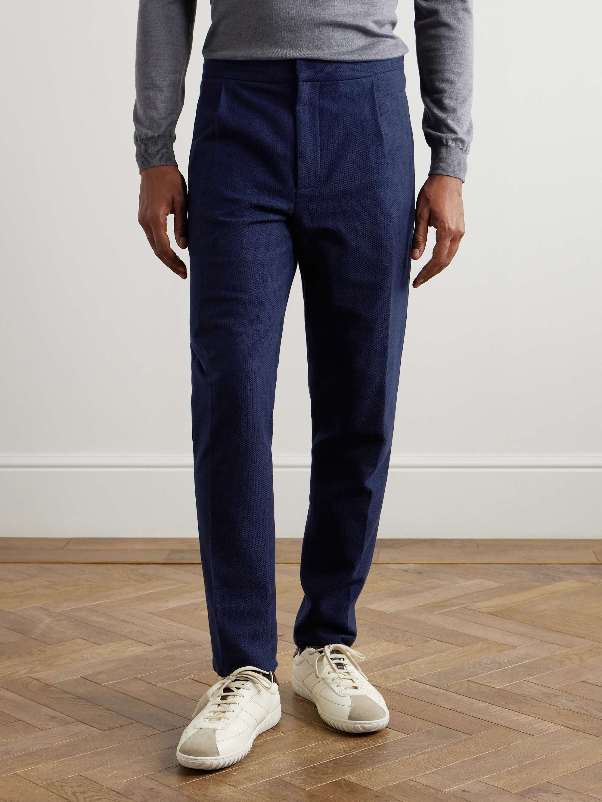 Zanone Slim-Fit Straight-Leg Pleated Cotton Trousers view