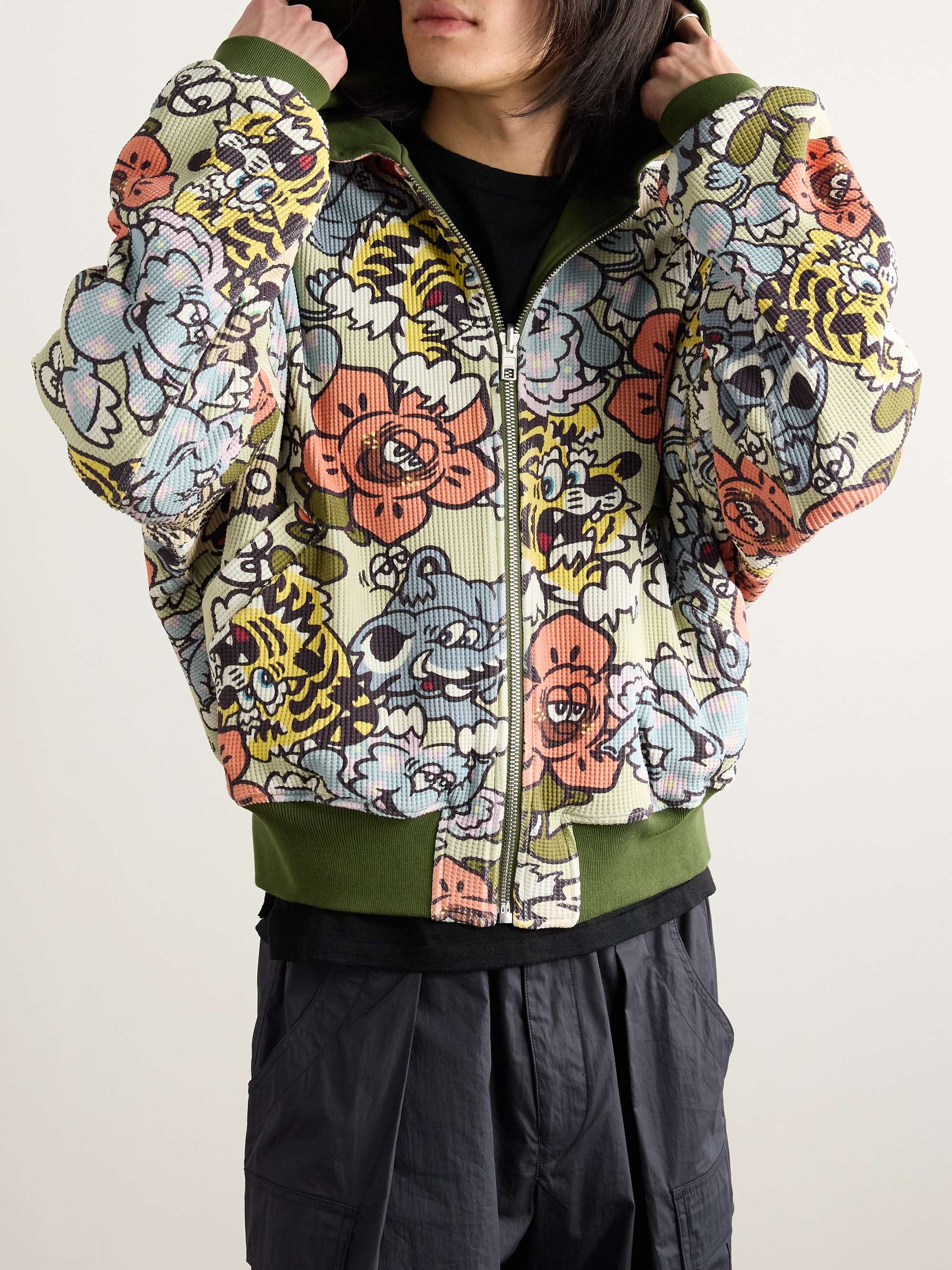 + Verdy Market Logo-Print Reversible Cotton-Blend Jersey and Waffle-Knit Zip-Up Hoodie view