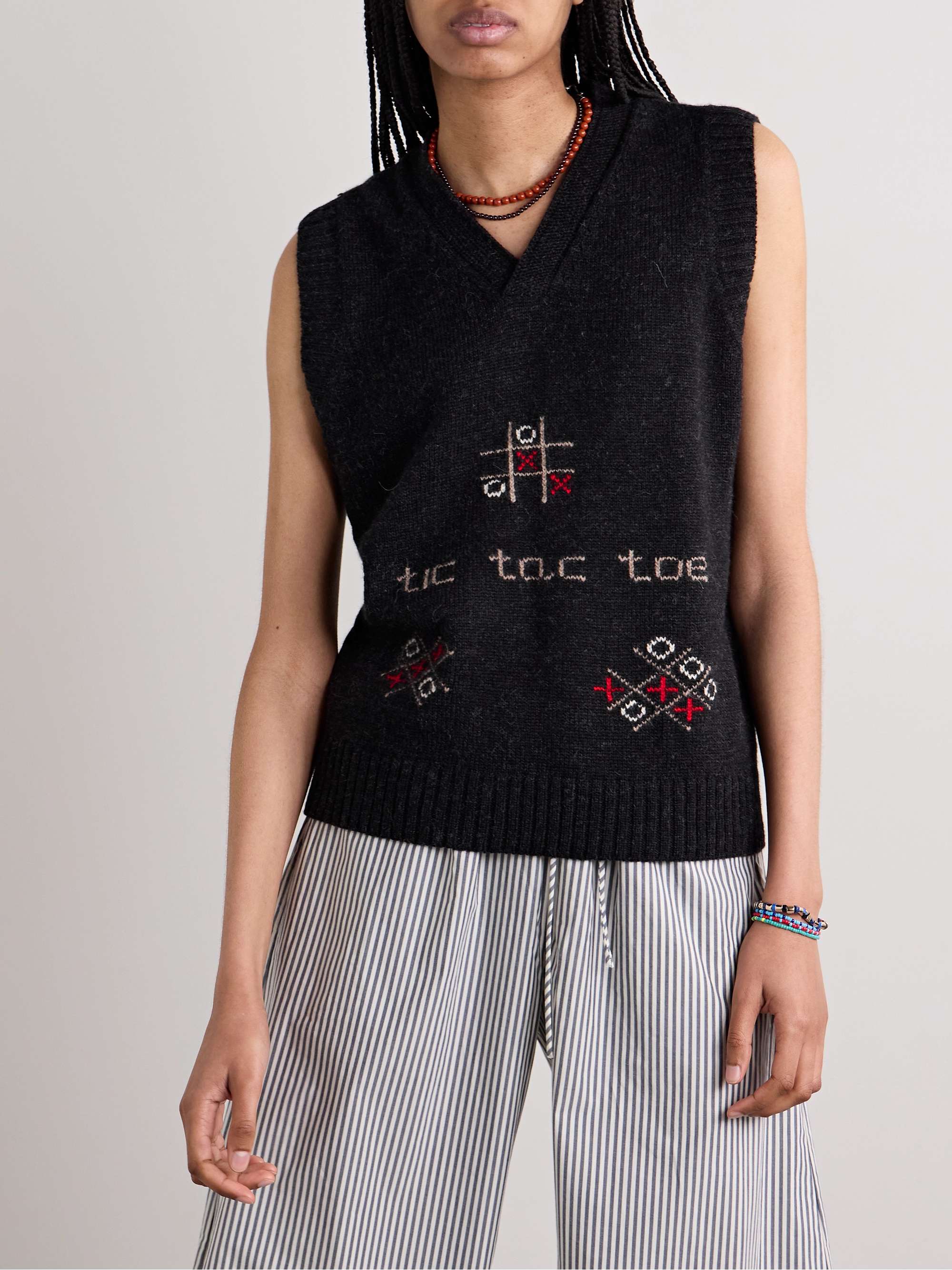 Tic Tac Toe intarsia alpaca and merino wool-blend vest view