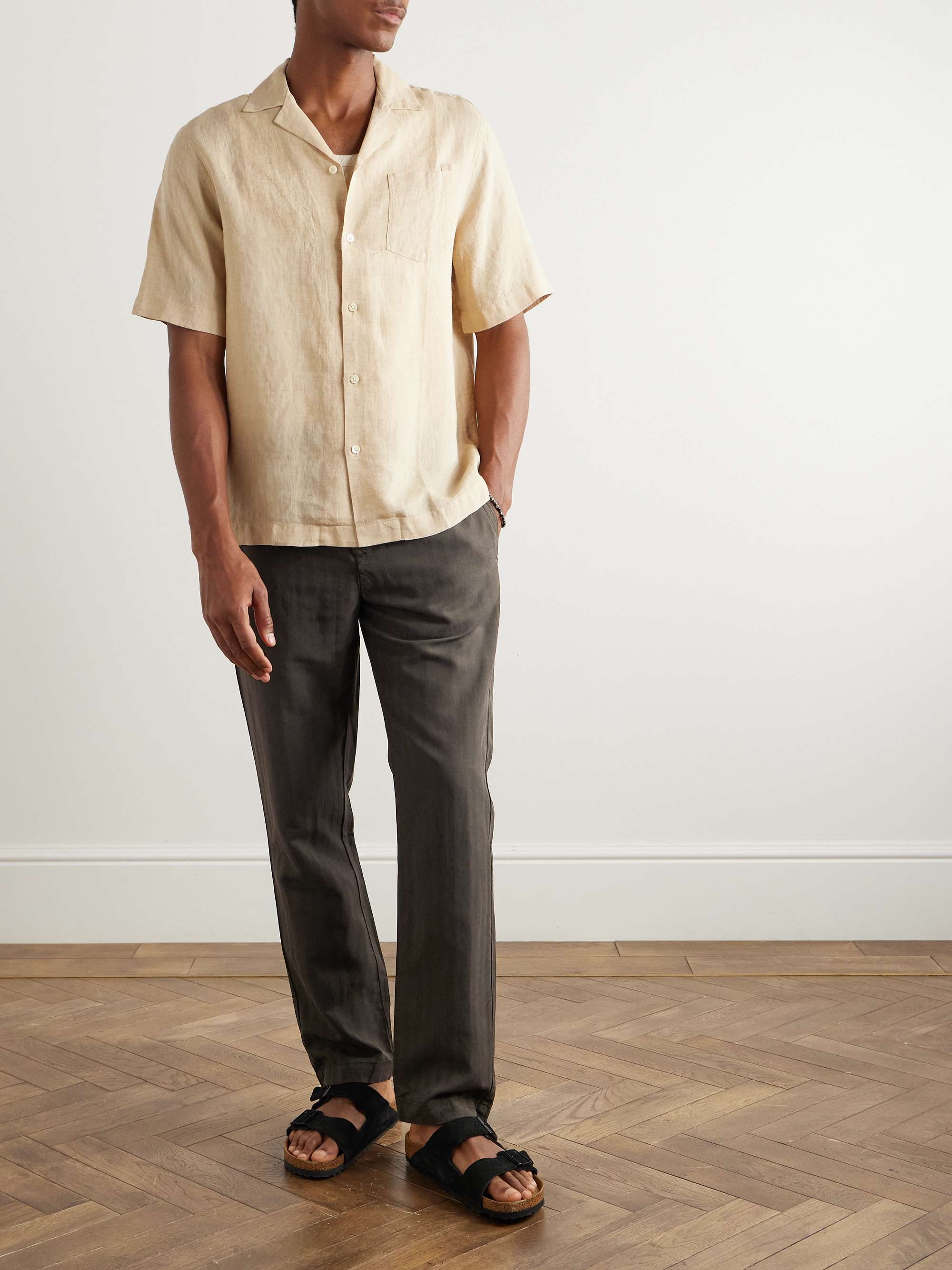 Oscar Tapered Herringbone Lyocell, Linen and Cotton-Blend Trousers view