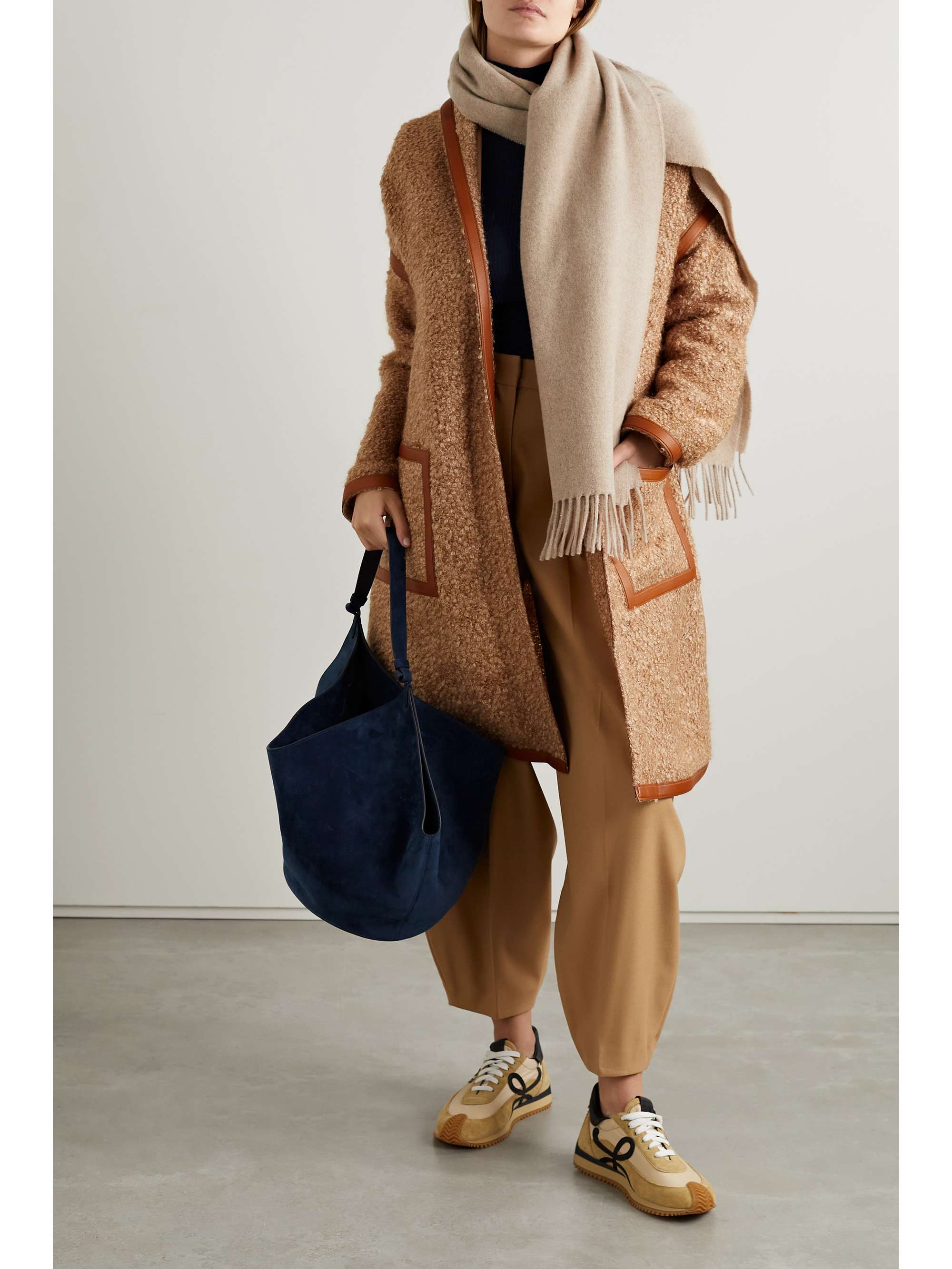 Reinhold leather-trimmed mohair-blend bouclé coat view