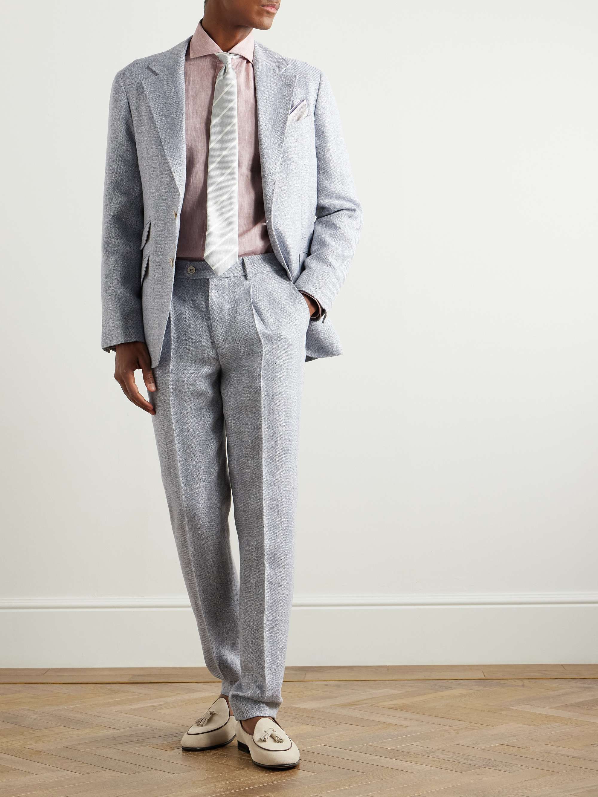 Straight-Leg Pleated Woven Suit Trousers view