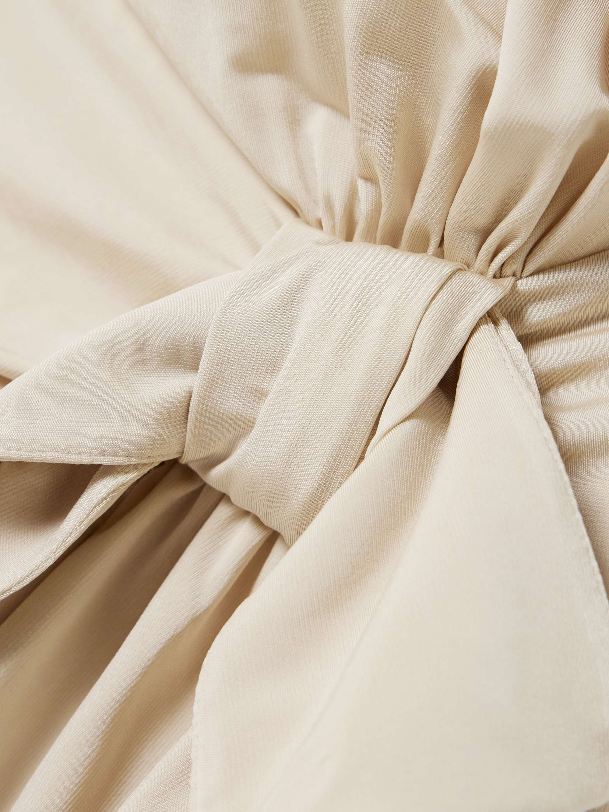 Asymmetric bow-detailed gathered satin-jersey mini dress view