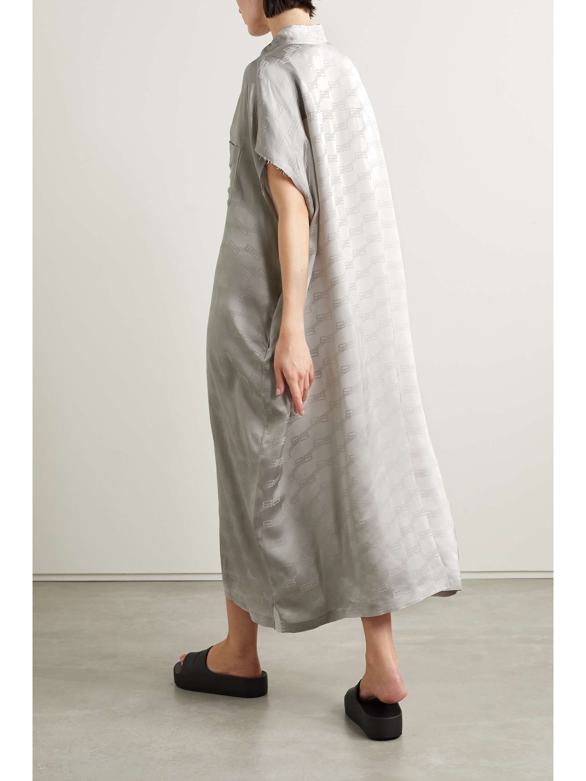Oversized frayed satin-jacquard midi shirt dress view