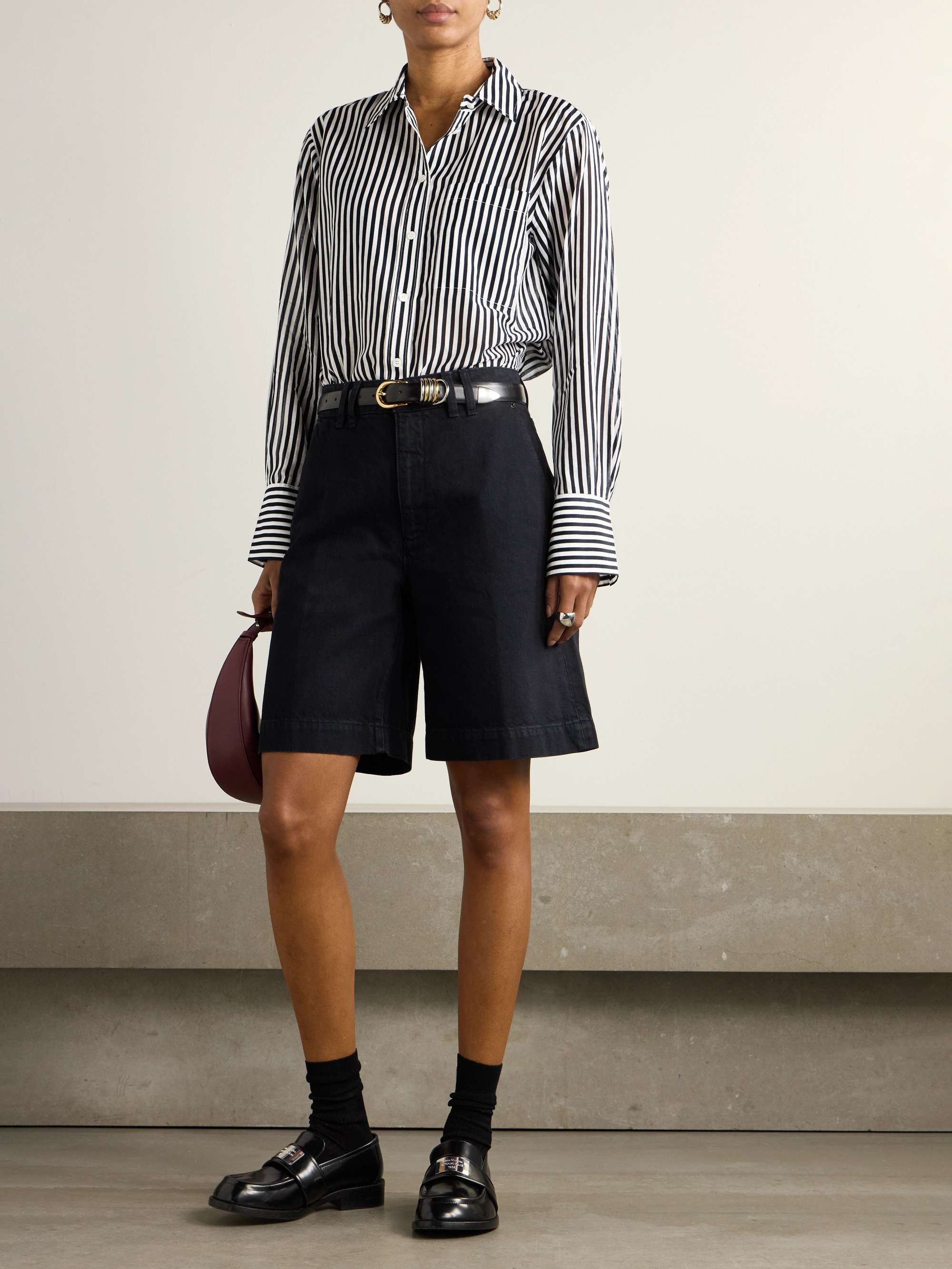 Striped cotton and silk-blend voile shirt view