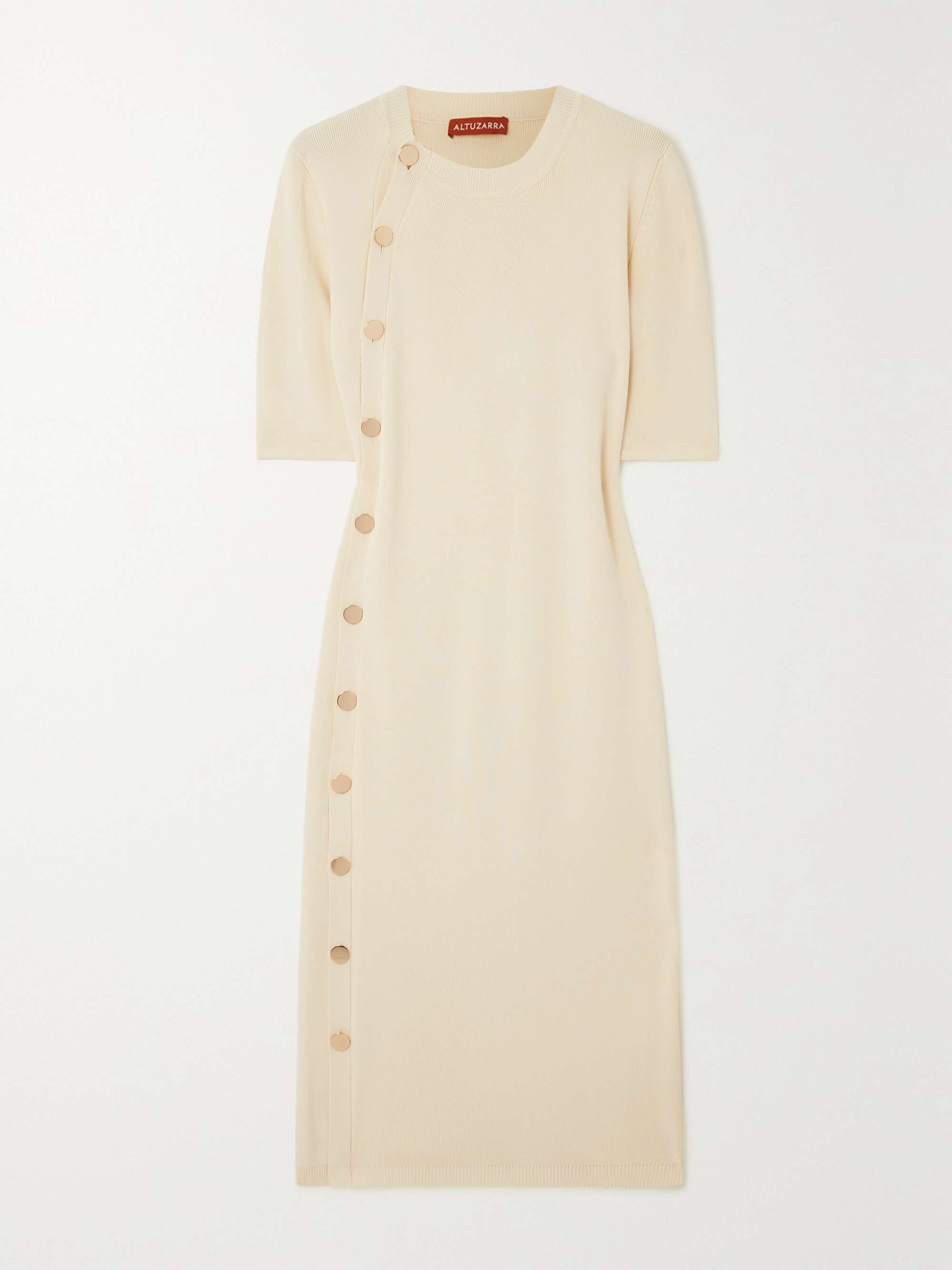 Topaz button-detailed ribbed-knit midi dress hero visual
