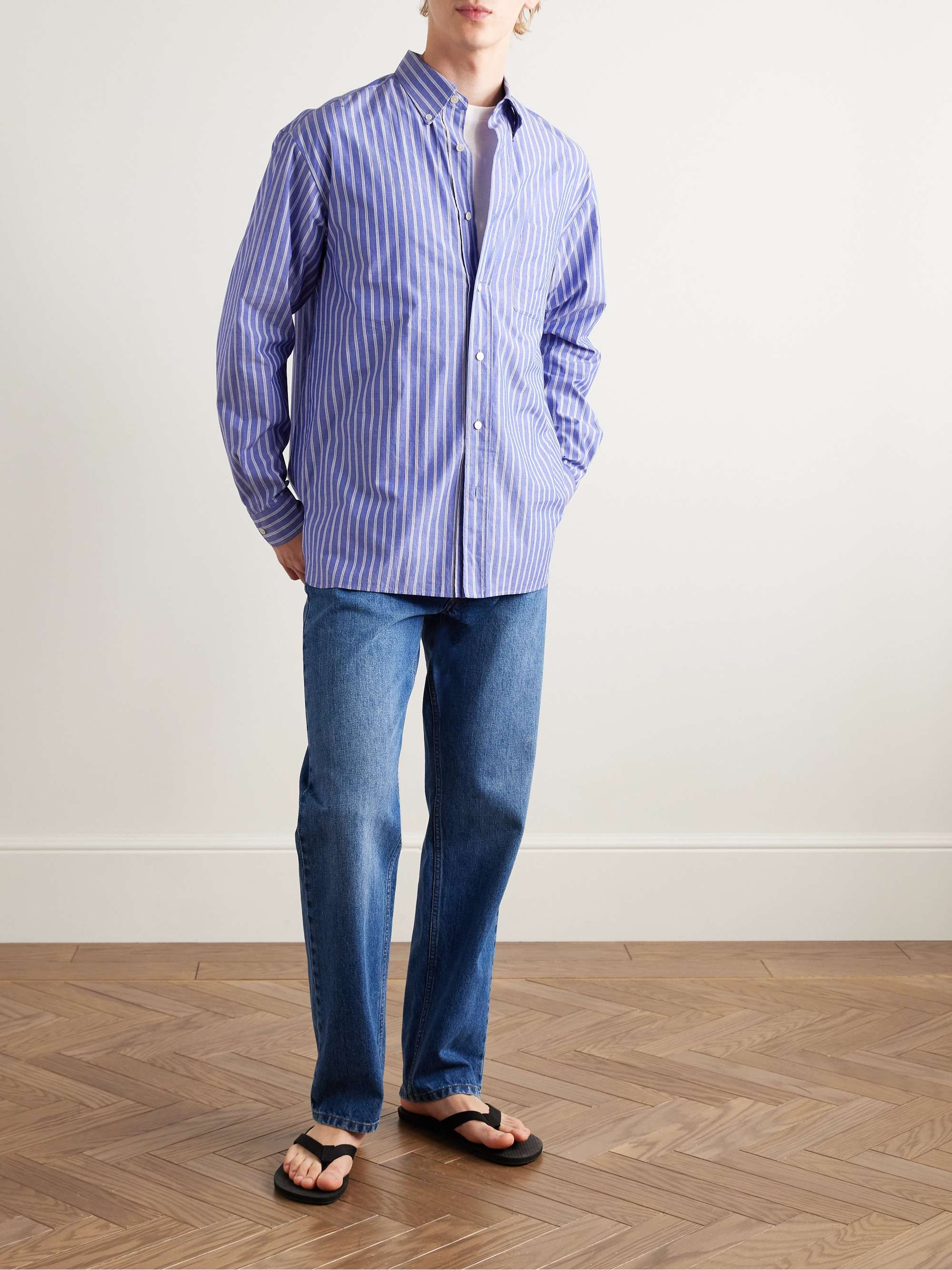 Bresson Button-Down Collar Striped Cotton-Poplin Shirt view