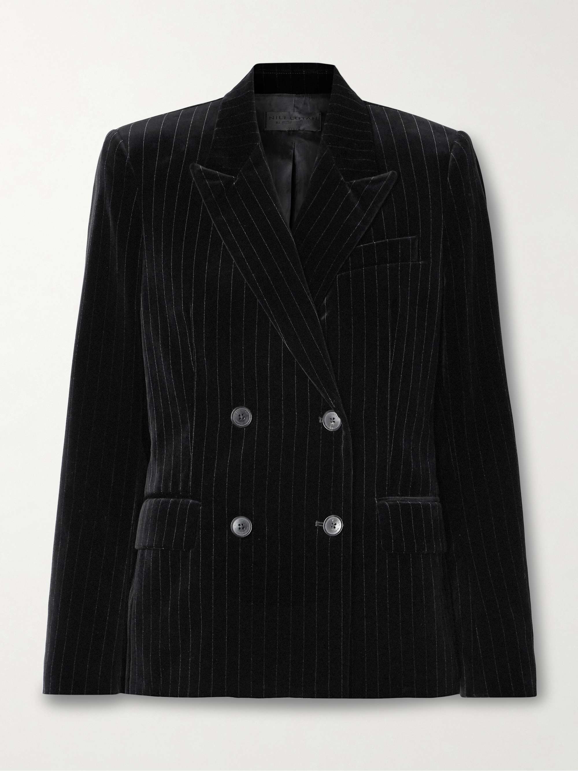 Veda double-breasted metallic striped cotton-velvet blazer hero visual
