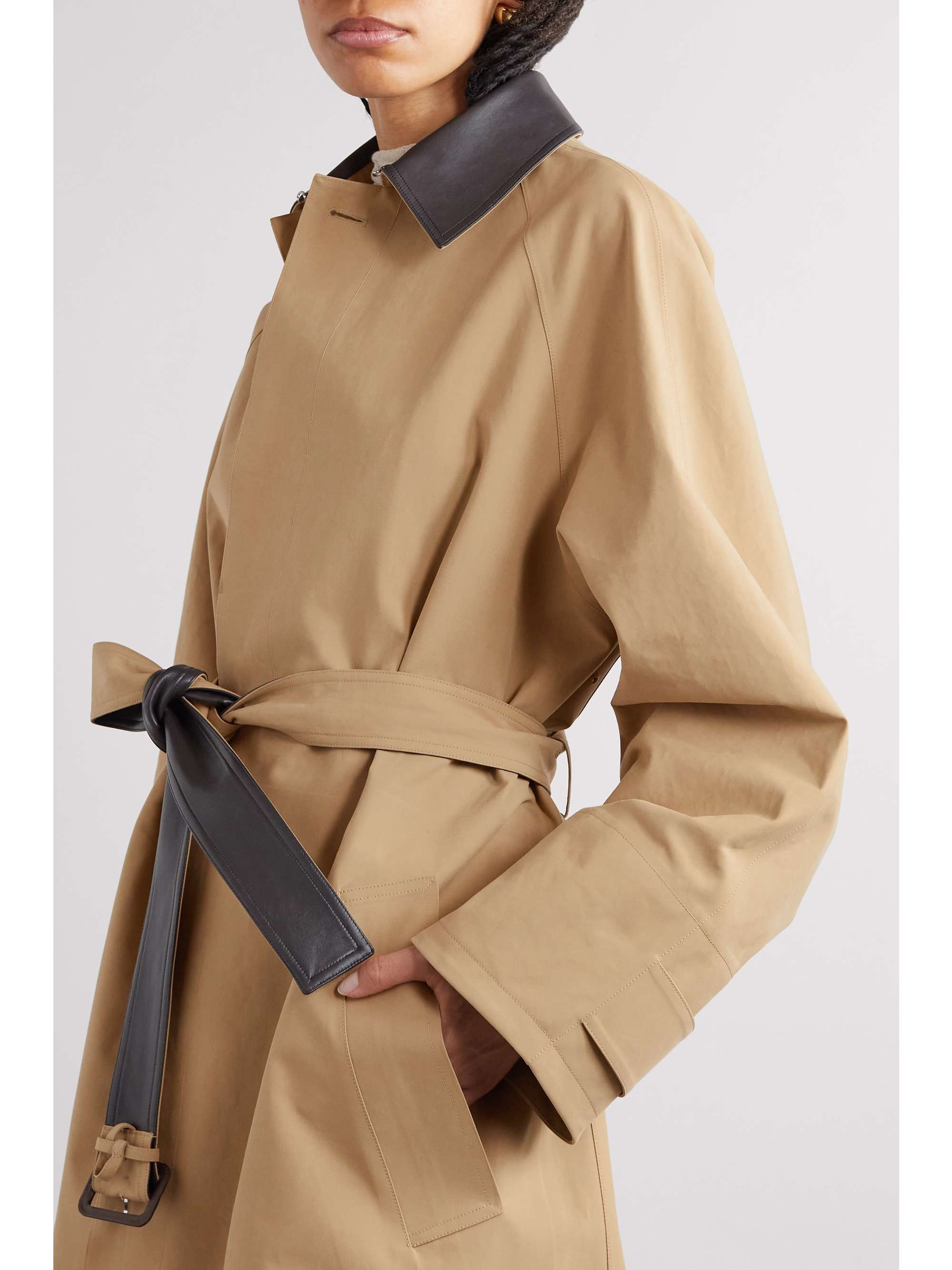 Belted leather-trimmed cotton-garbardine trench coat view