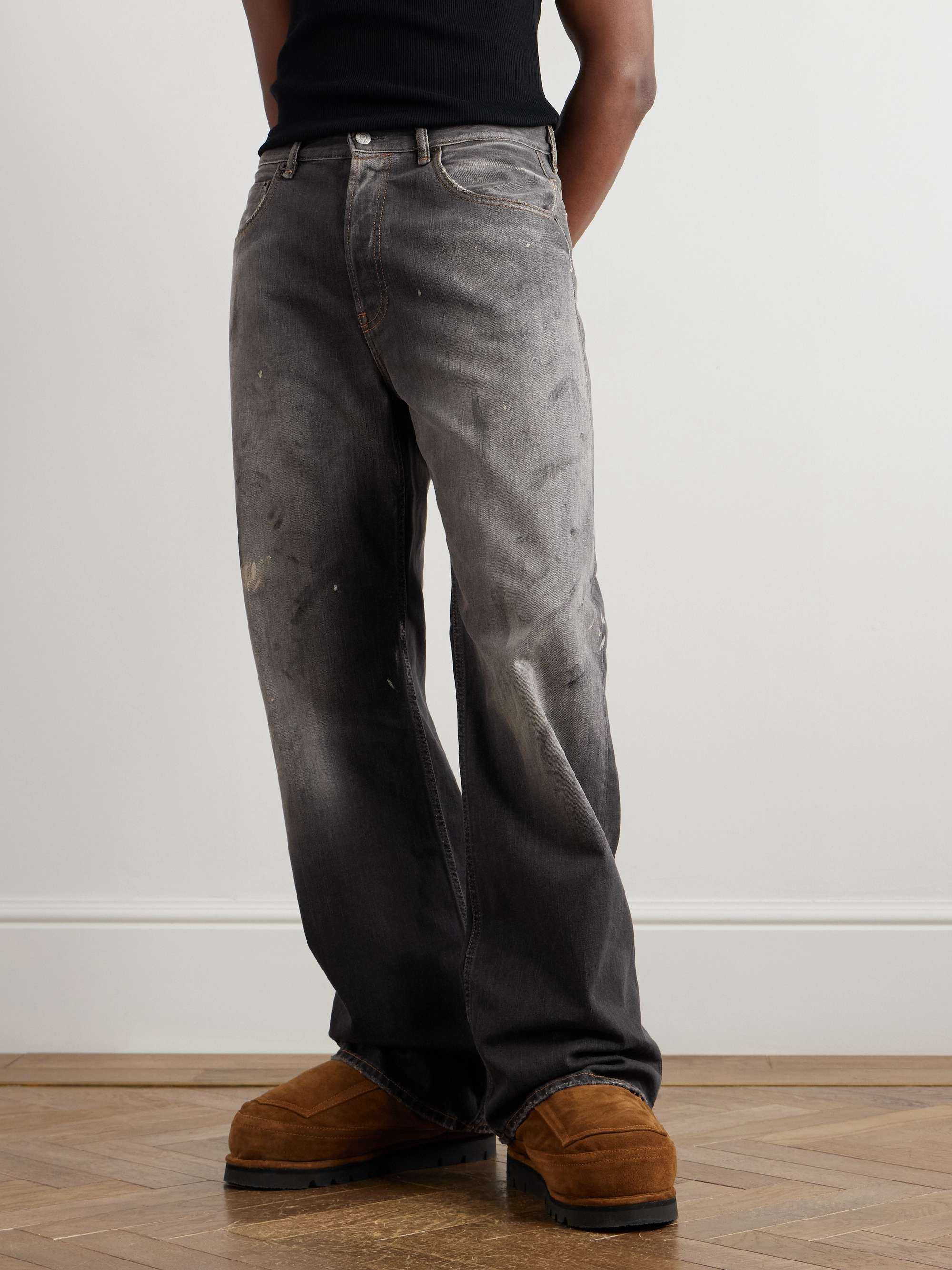 Straight-Leg Distressed Paint-Splattered Jeans view