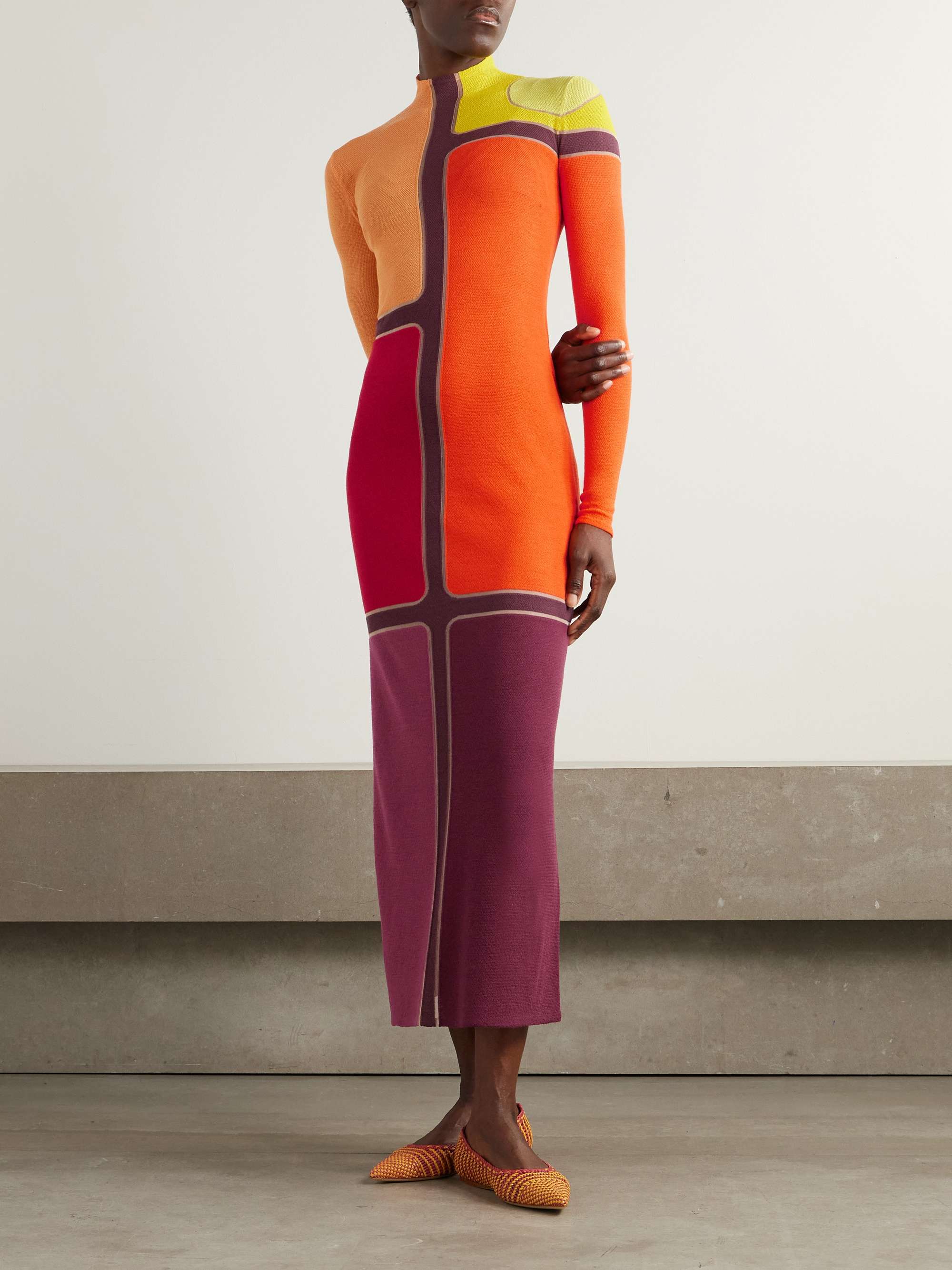Apollonis color-block wool and cashmere-blend turtleneck midi dress view