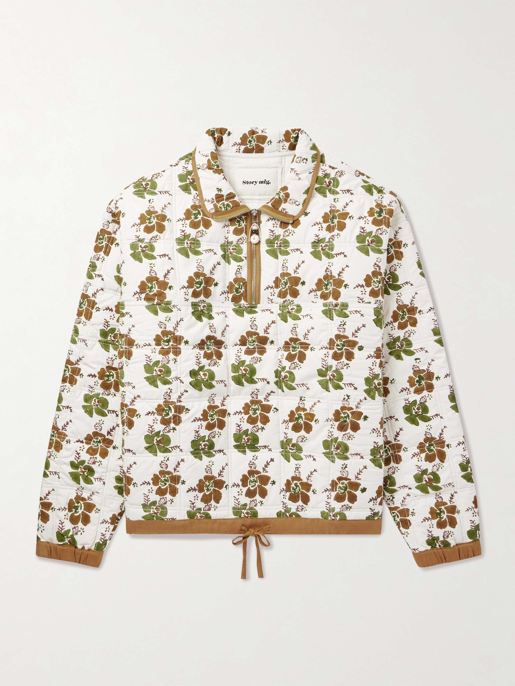 Mineral Floral-Print Quilted Organic Cotton-Poplin Half-Zip Sweatshirt hero visual