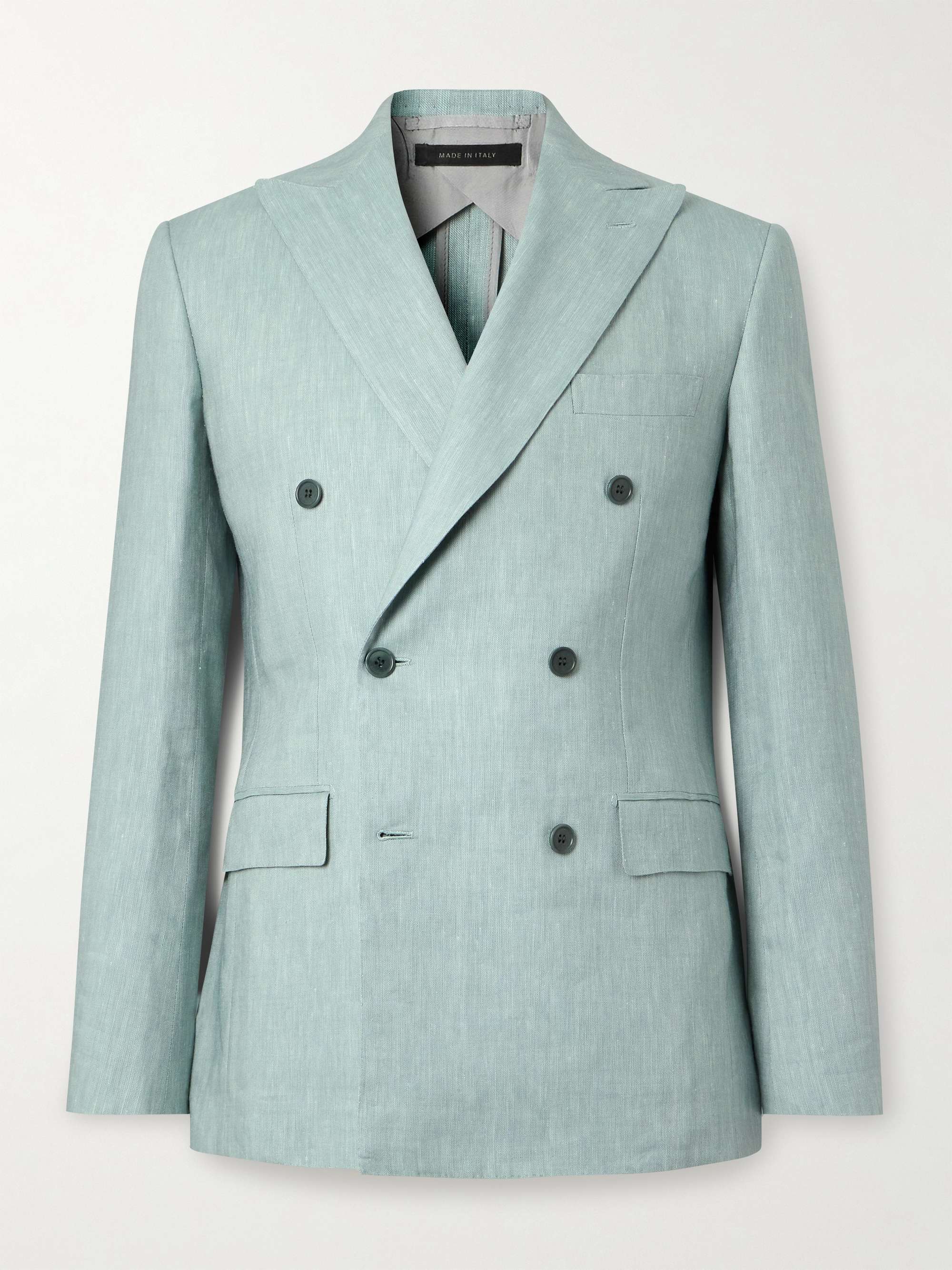 Double-Breasted Herringbone Linen, Wool and Silk-Blend Suit Jacket hero visual