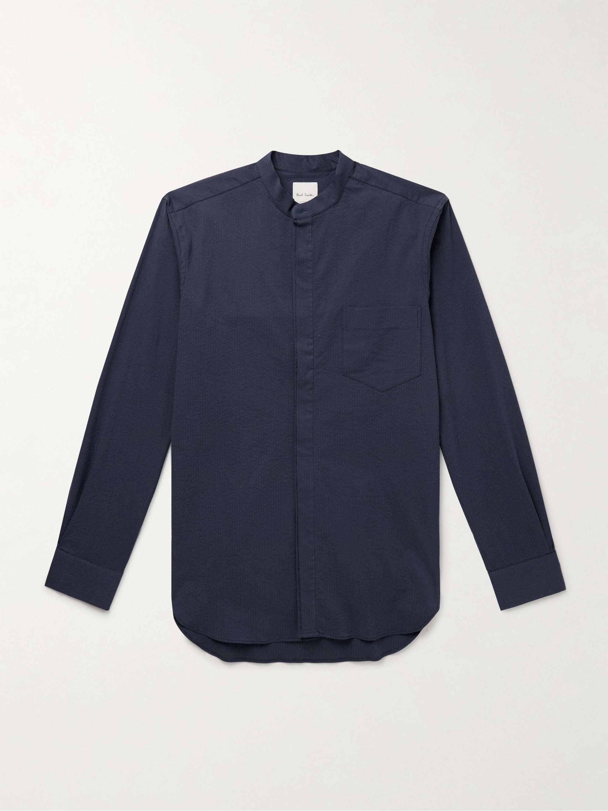 Slim-Fit Grandad-Collar Cotton-Seersucker Shirt hero visual