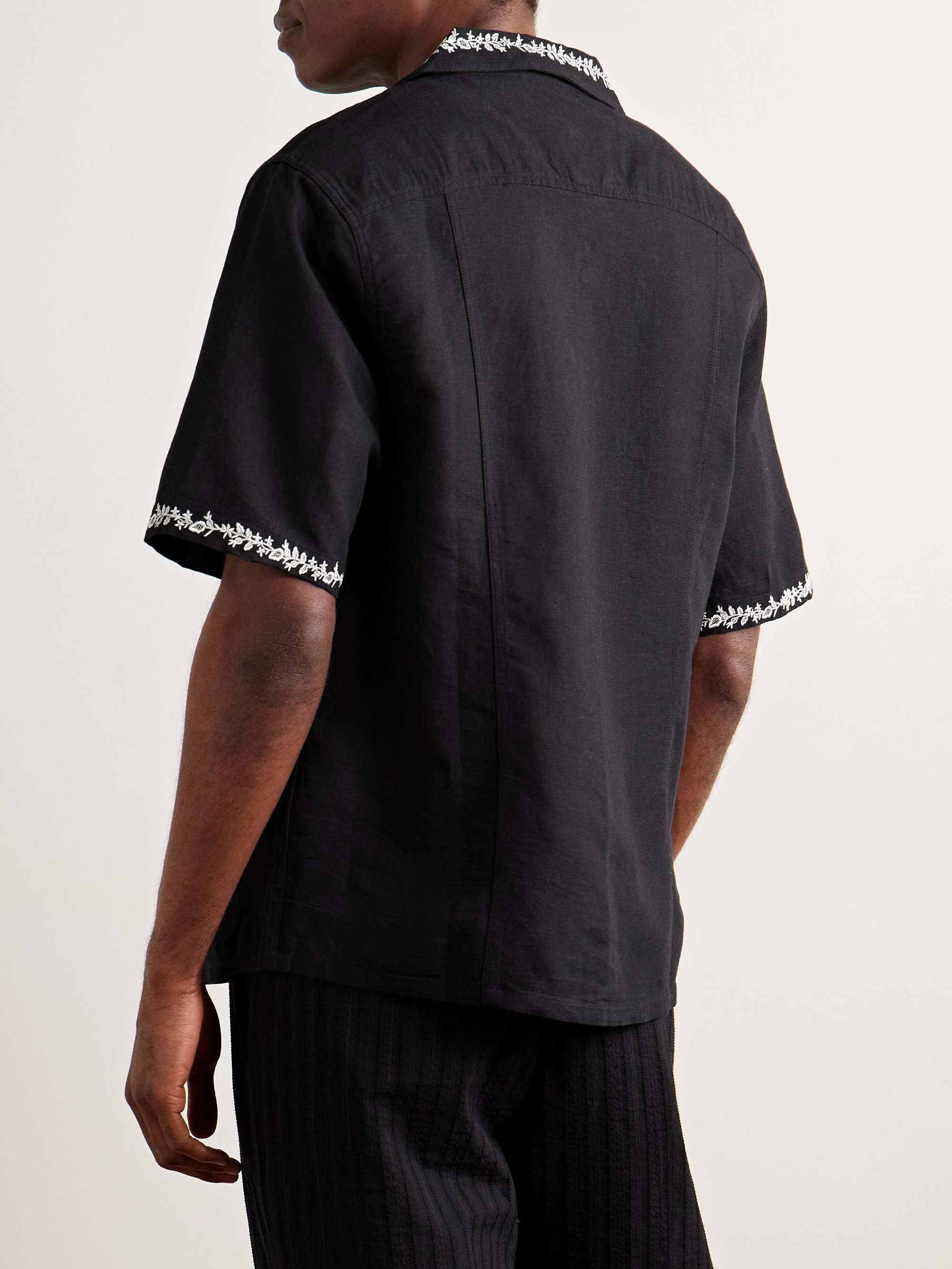 Convertible-Collar Embroidered Linen and Cotton-Blend Voile Shirt view