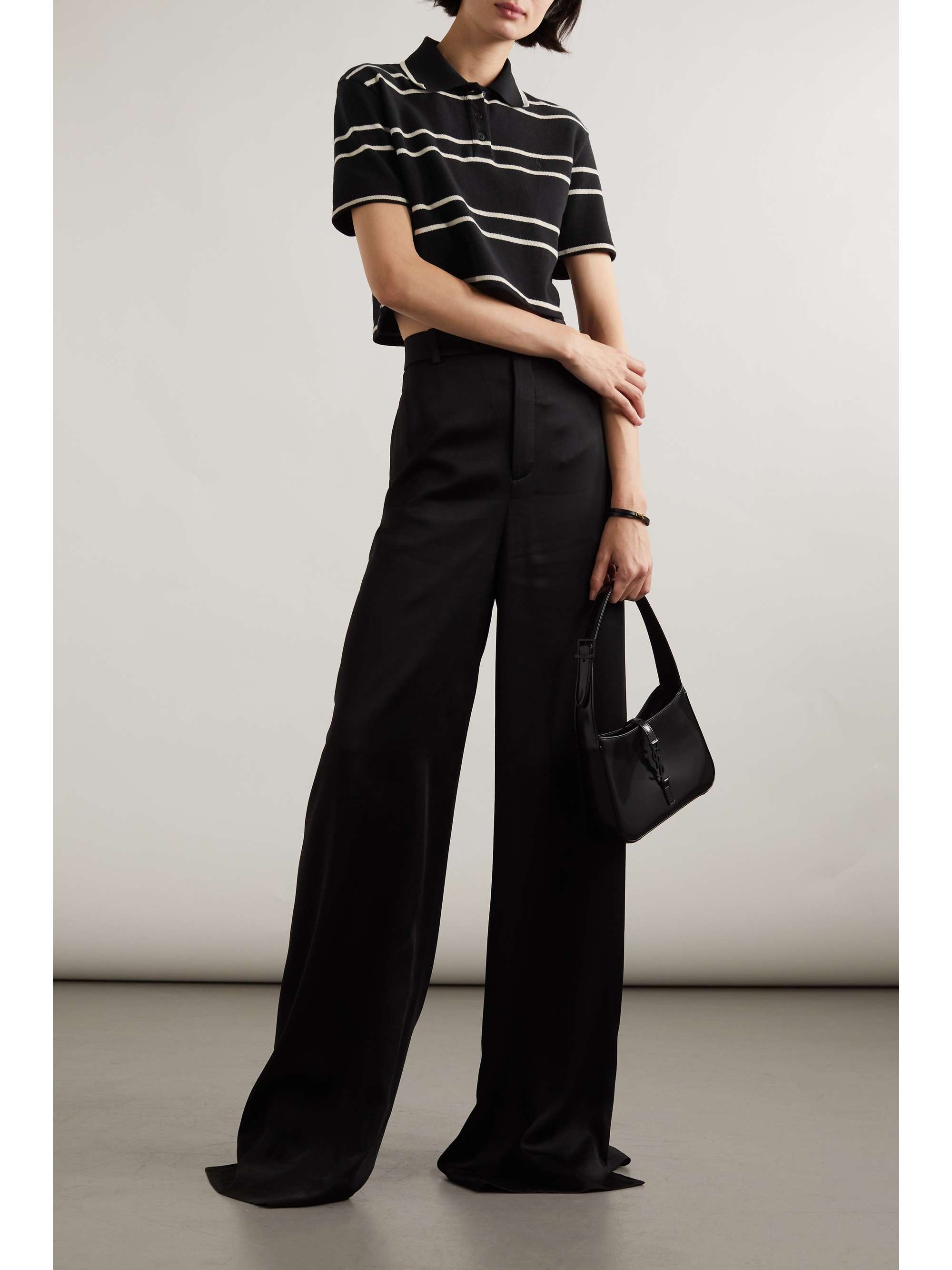 Striped cropped cotton-piqué polo shirt view