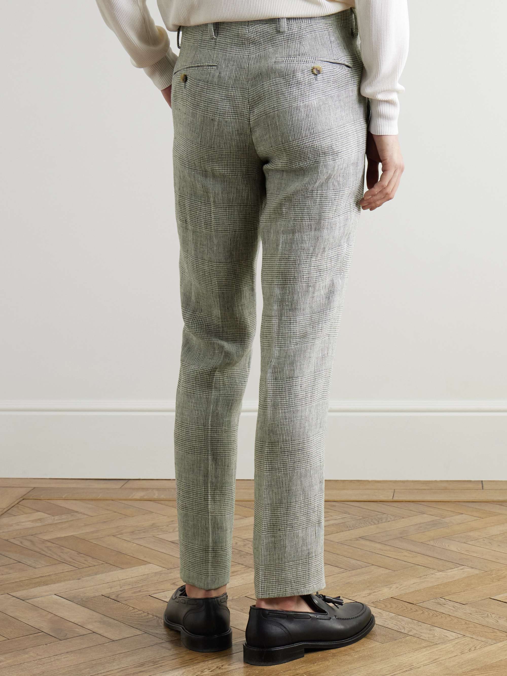 Phillip Straight-Leg Prince of Wales Checked Linen Suit Trousers view