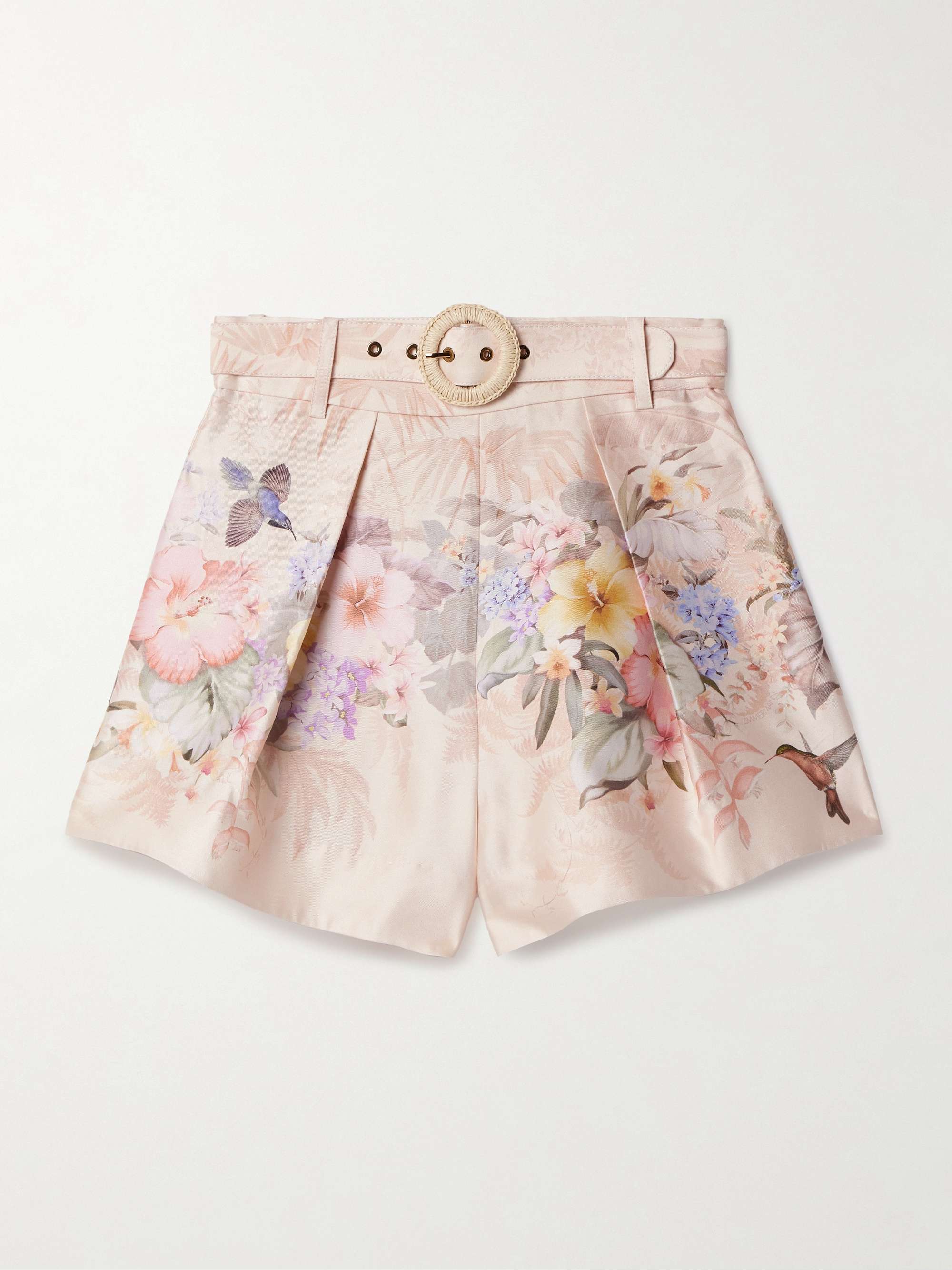 Illuminate belted pleated floral-print silk and cotton-blend shorts hero visual