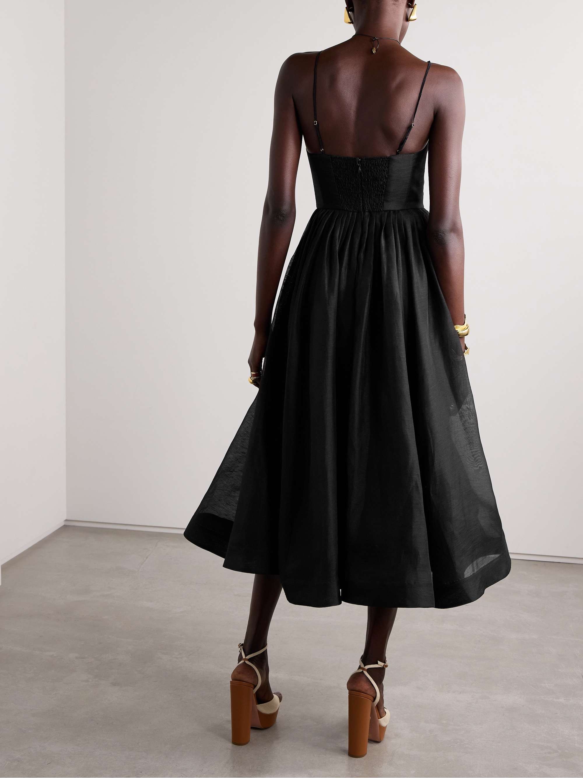 Illustration pleated linen and silk-blend midi dress view