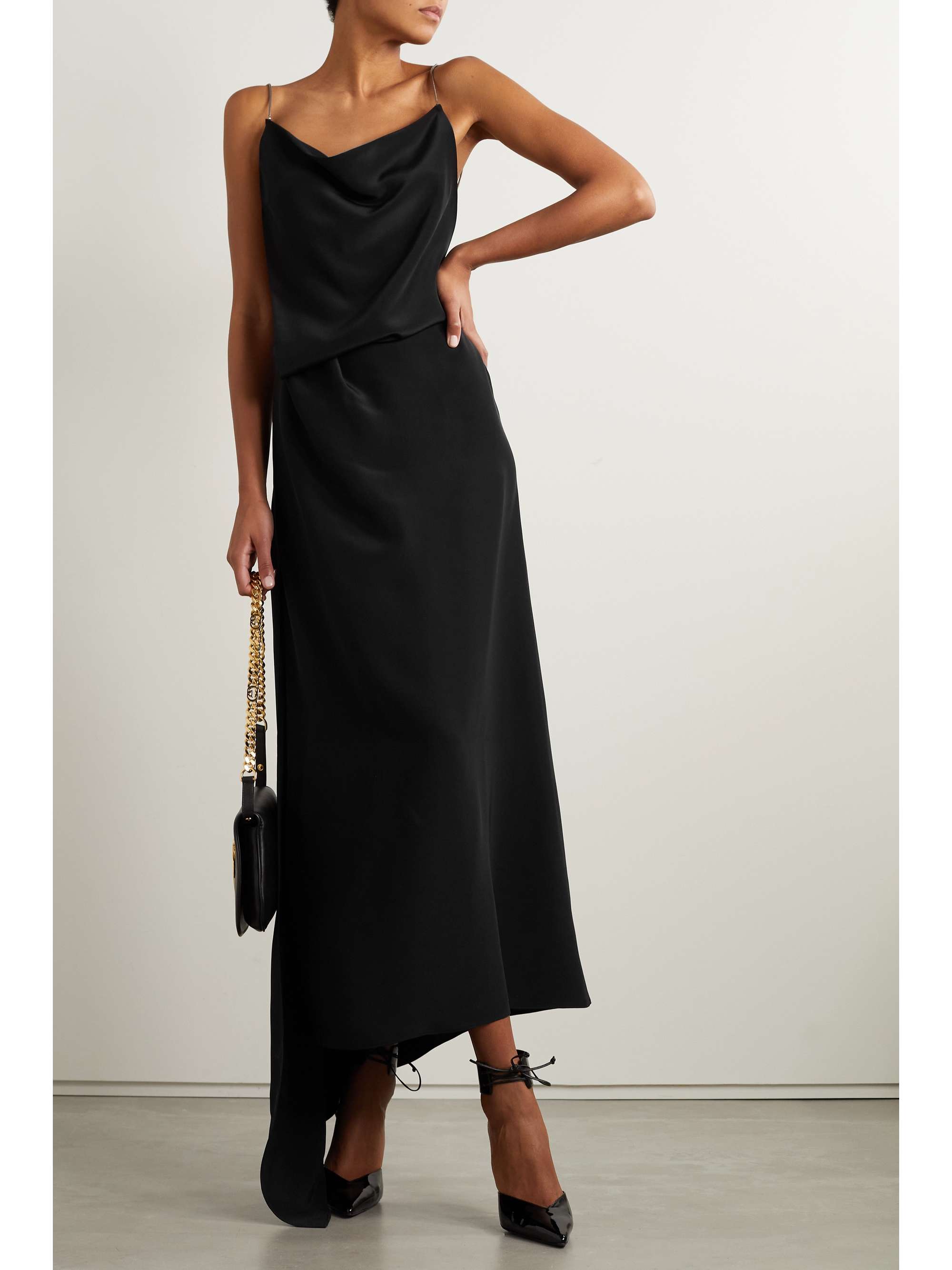 Open-back asymmetric silk crepe de chine maxi dress view