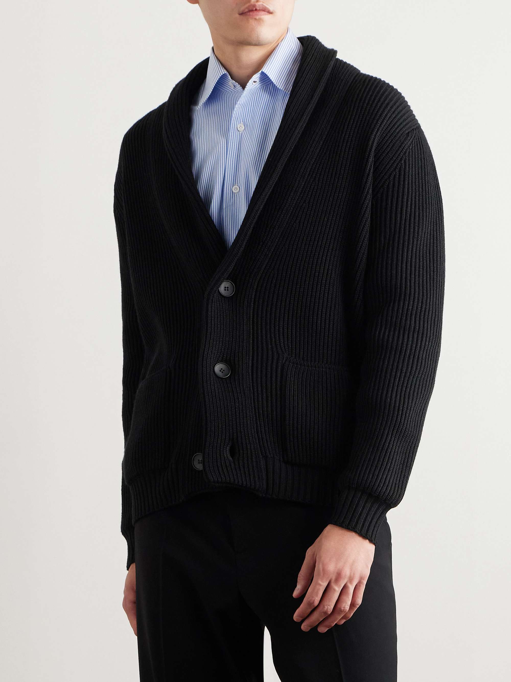 Shawl-Collar Ribbed Merino Wool Cardigan view