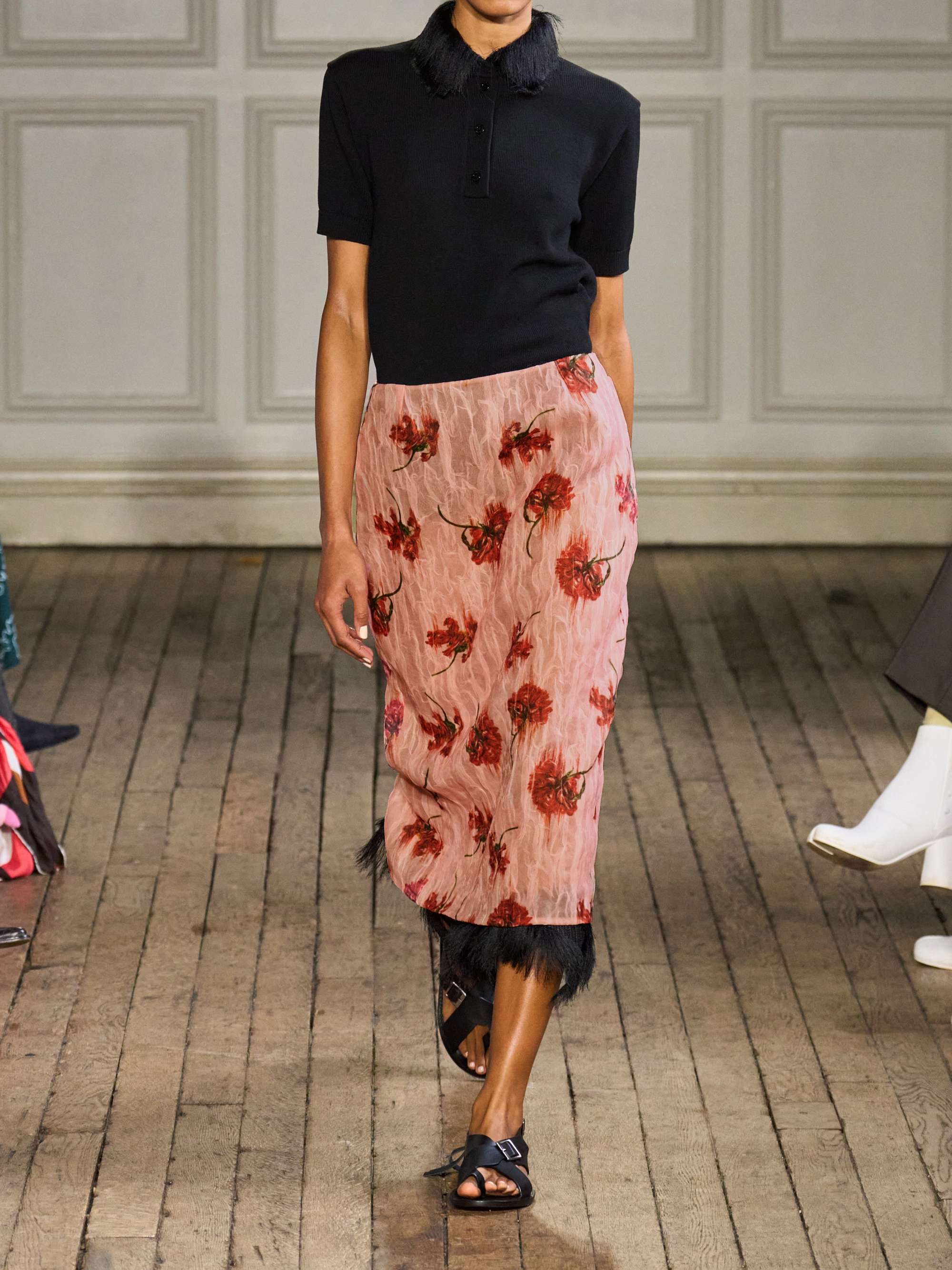 Lorelei floral-print crinkled-organza midi skirt view