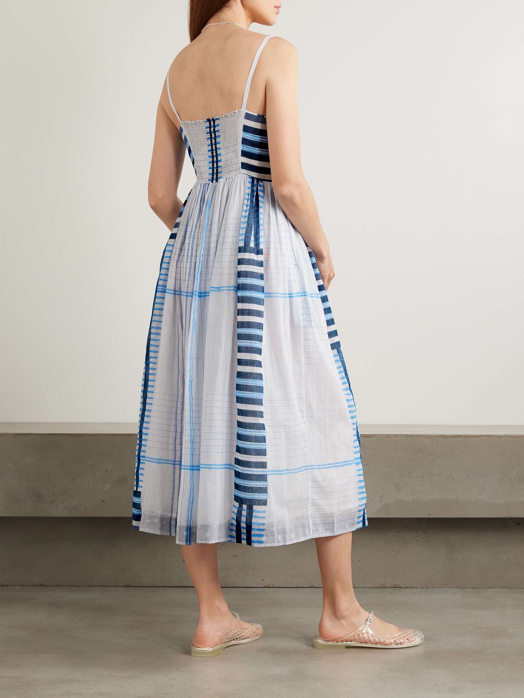 Caprice shirred striped cotton-voile midi dress view
