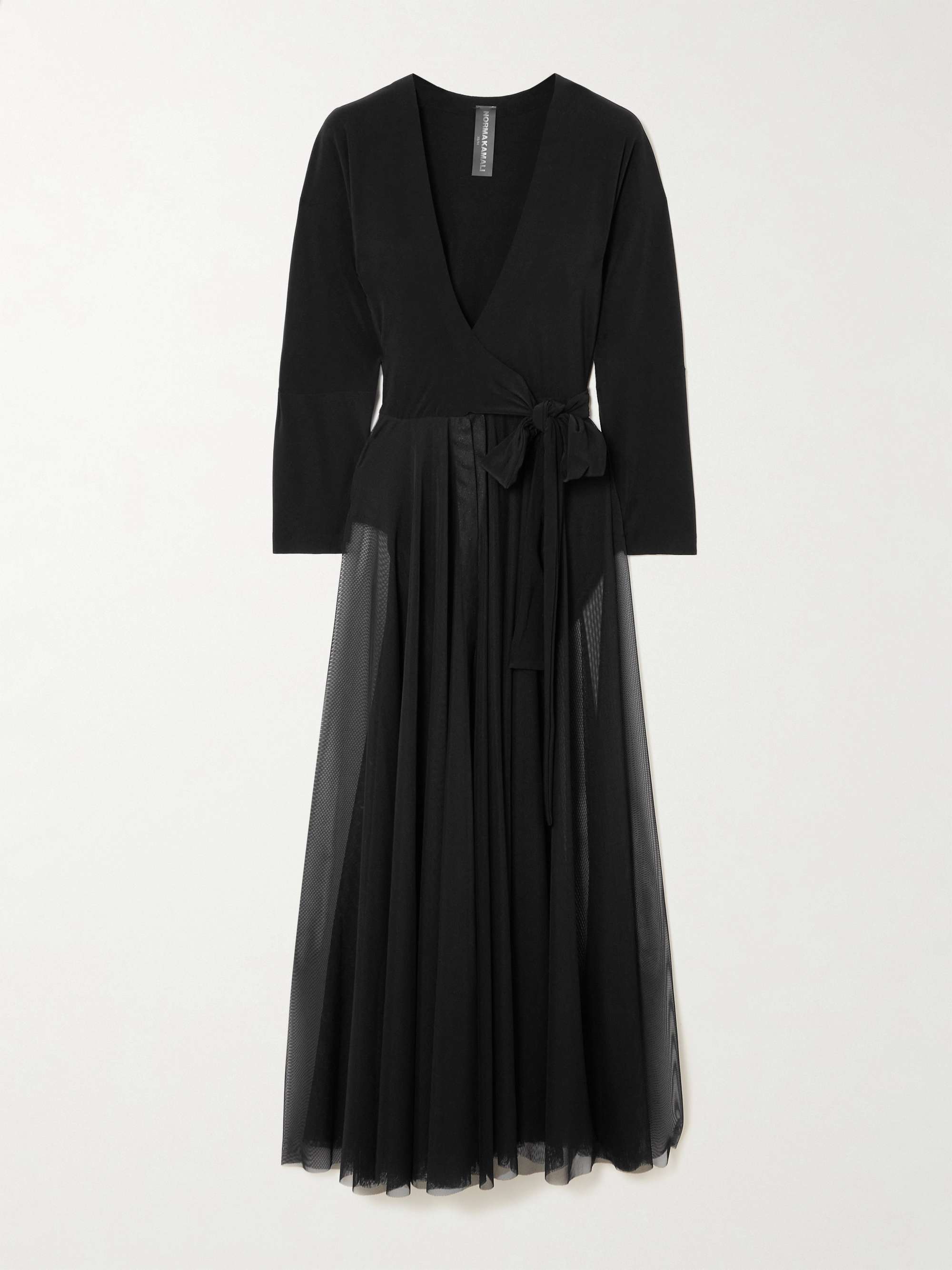 Pleated mesh-trimmed stretch-jersey midi dress hero visual
