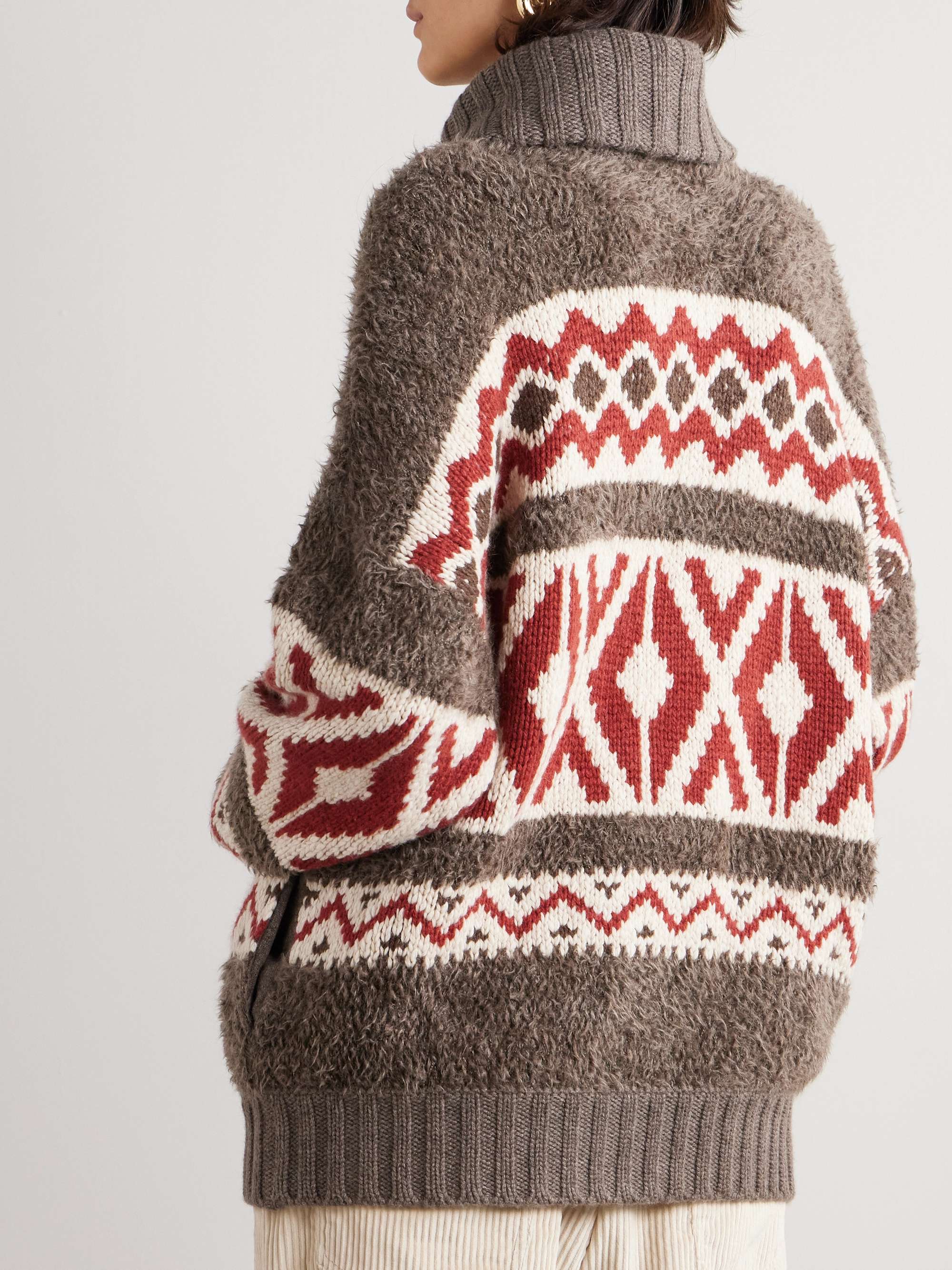 Oversized intarsia cashmere zip-up cardigan view