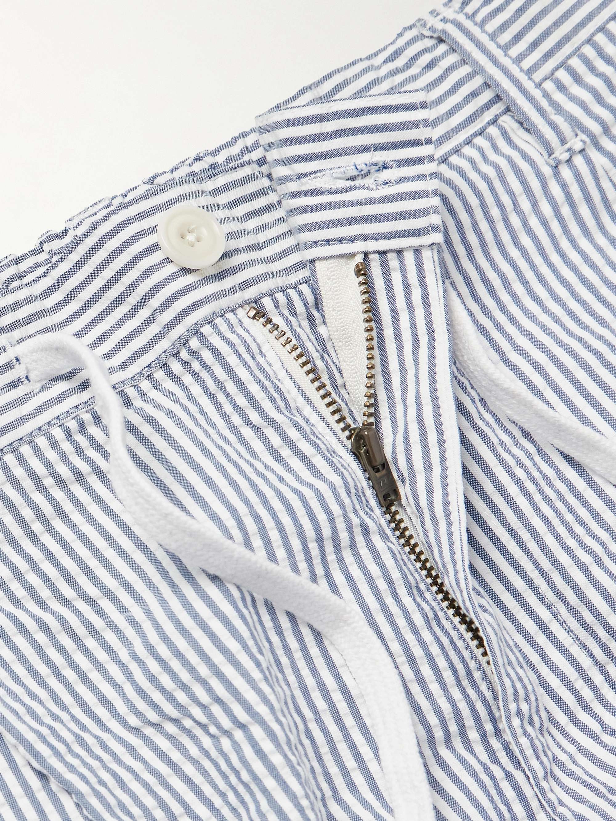 Tanker Straight-Leg Pleated Striped Cotton-Seersucker Drawstring Trousers view