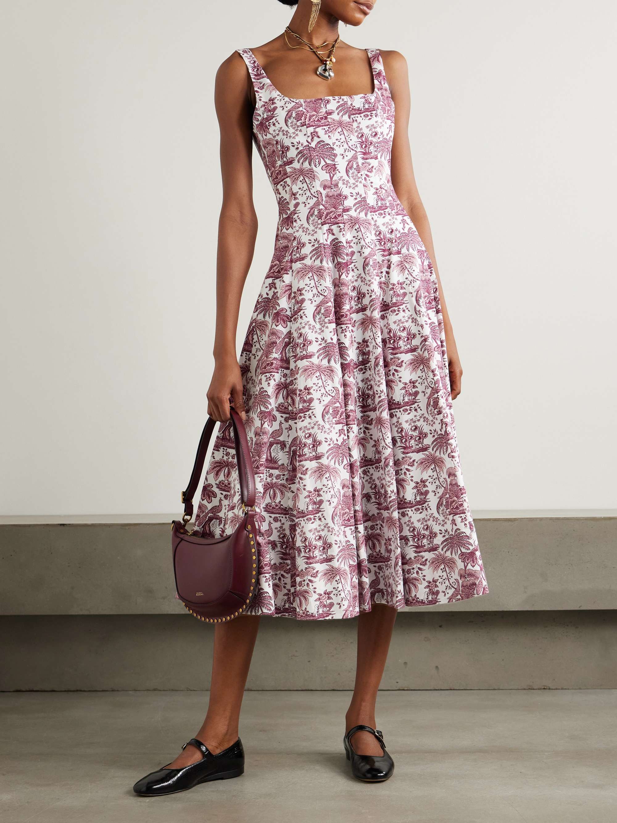 Wells pleated printed cotton-blend poplin midi dress view