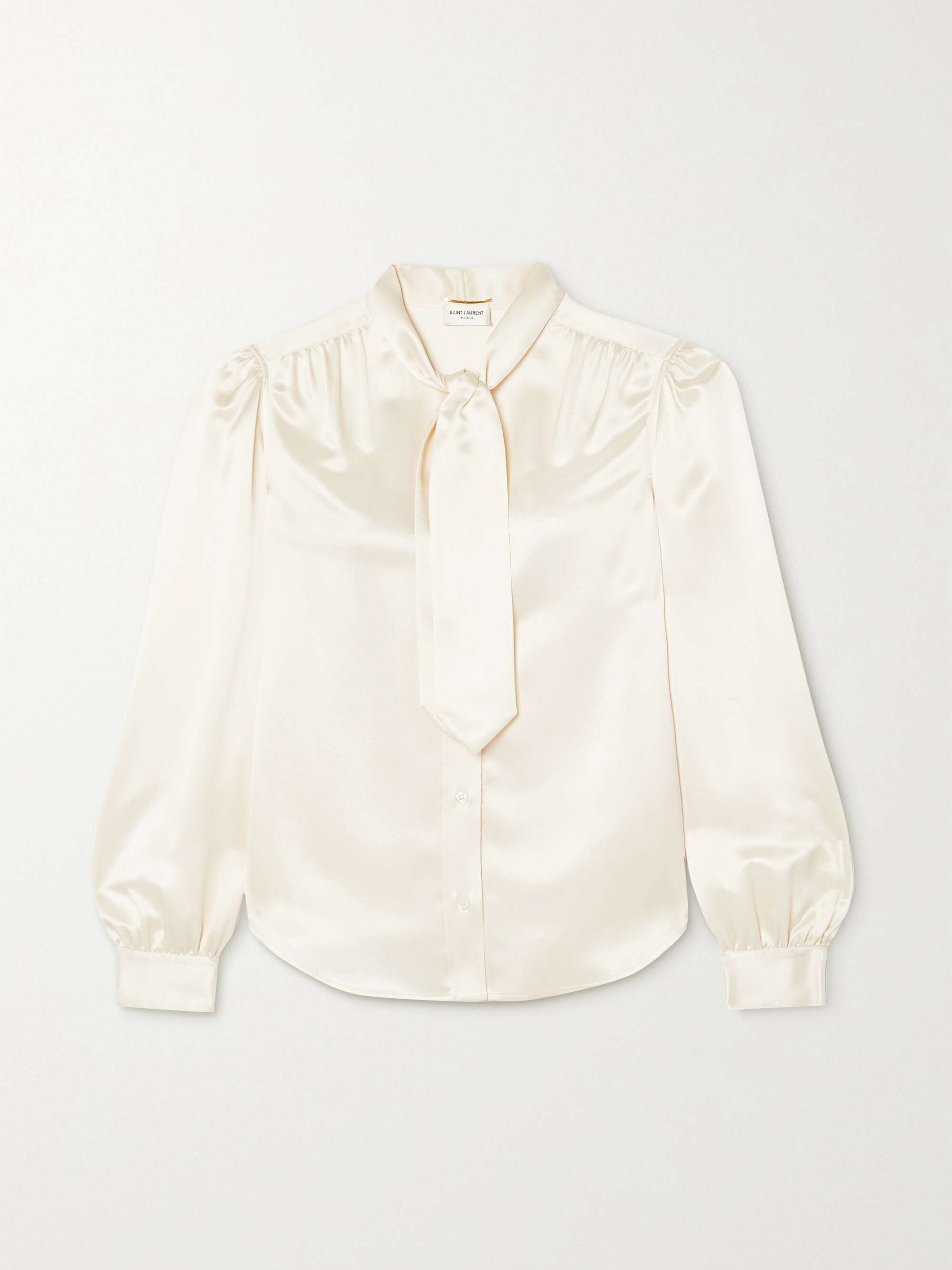 Cropped pussy-bow silk-charmeuse blouse hero visual
