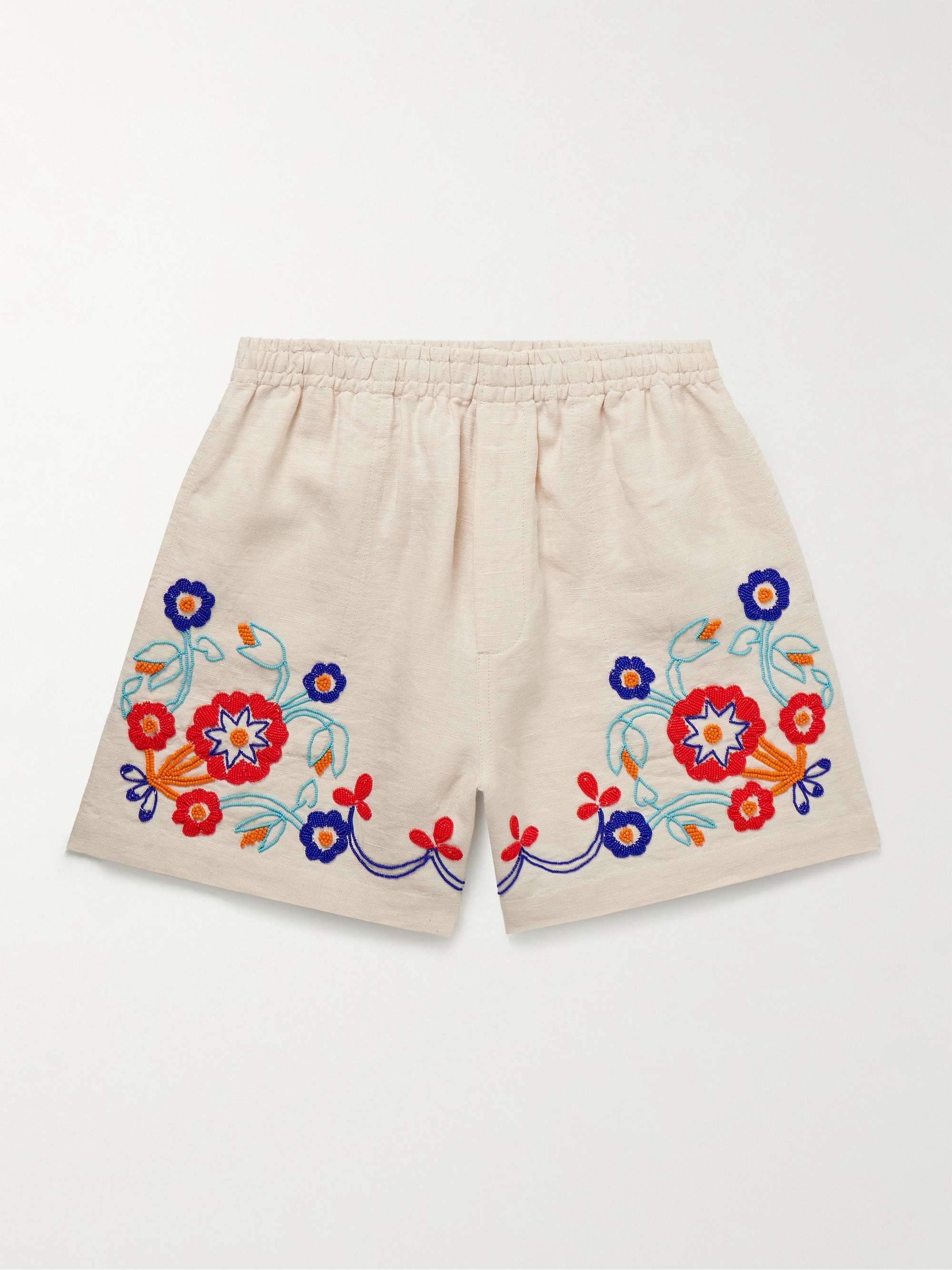 Garden Party Straight-Leg Bead-Embellished Linen Shorts hero visual