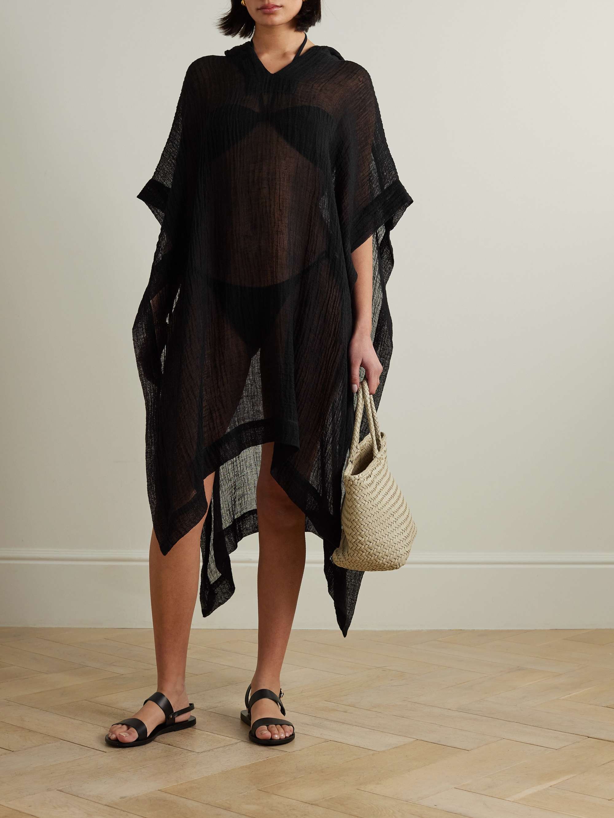 + NET SUSTAIN hooded asymmetric linen-blend gauze kaftan view