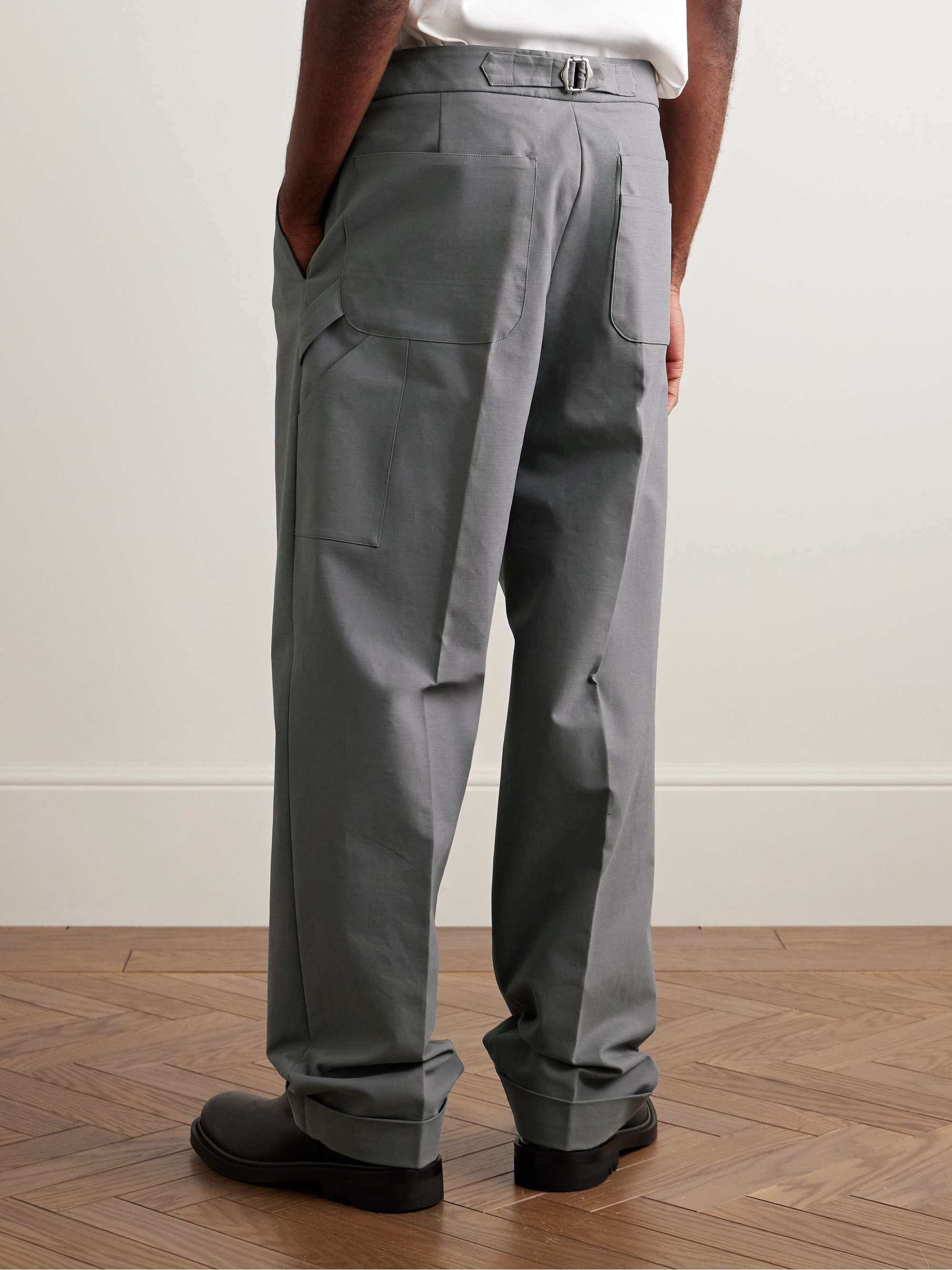 Straight-Leg Pleated Cotton-Blend Trousers view