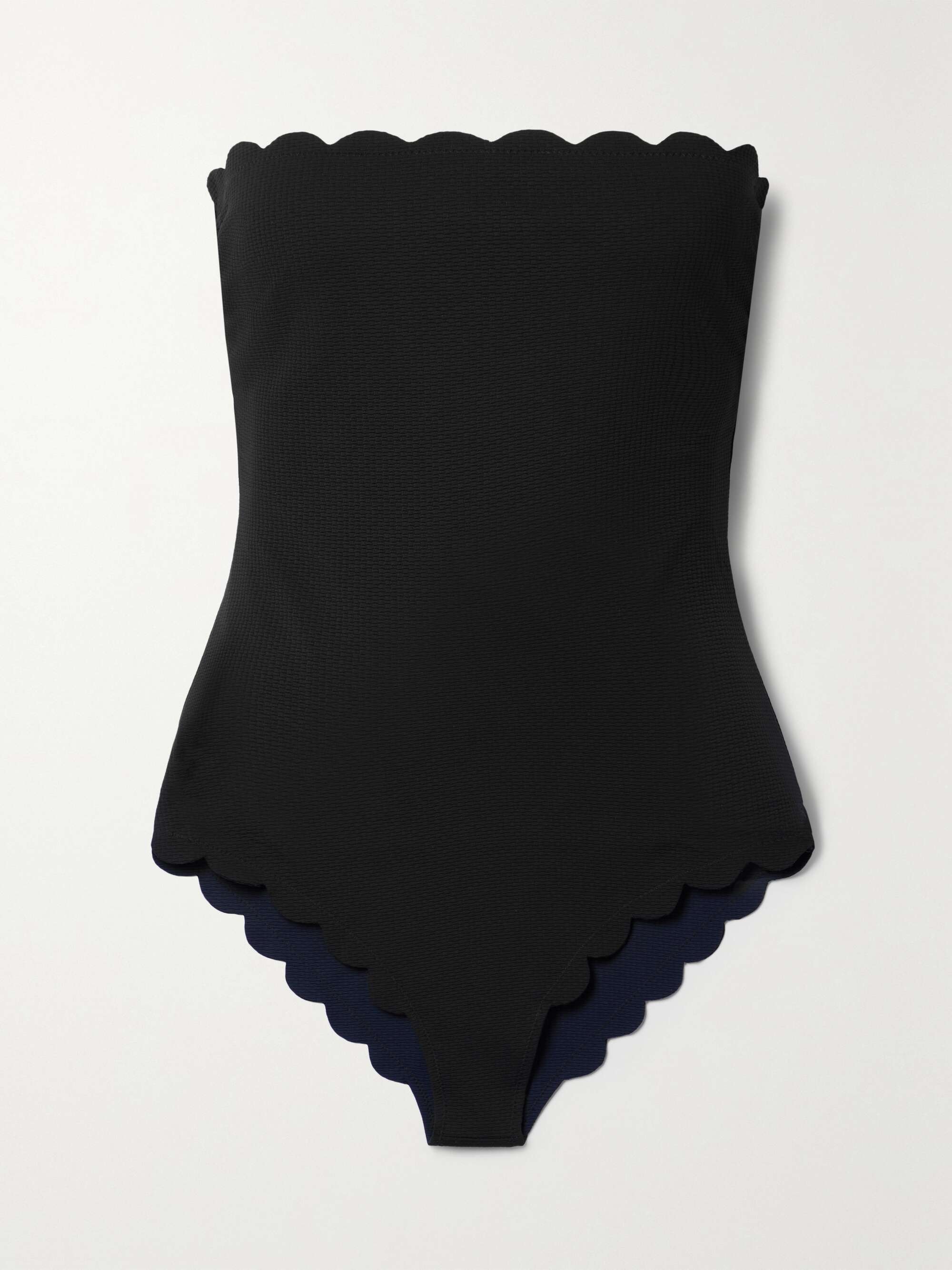 + NET SUSTAIN Chesapeake strapless reversible scalloped stretch recycled-crepe swimsuit hero visual