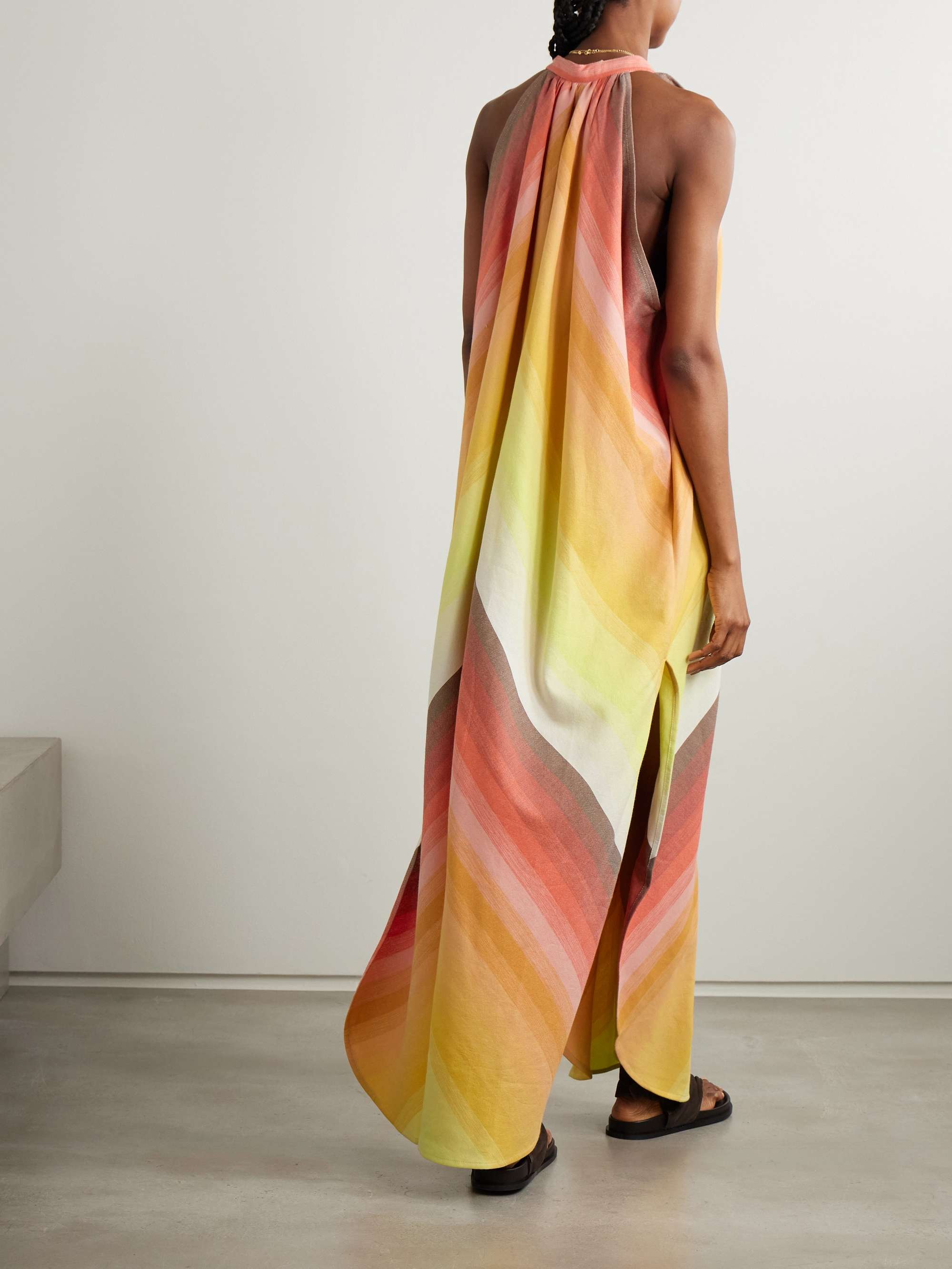 Striped gathered cotton maxi dress view