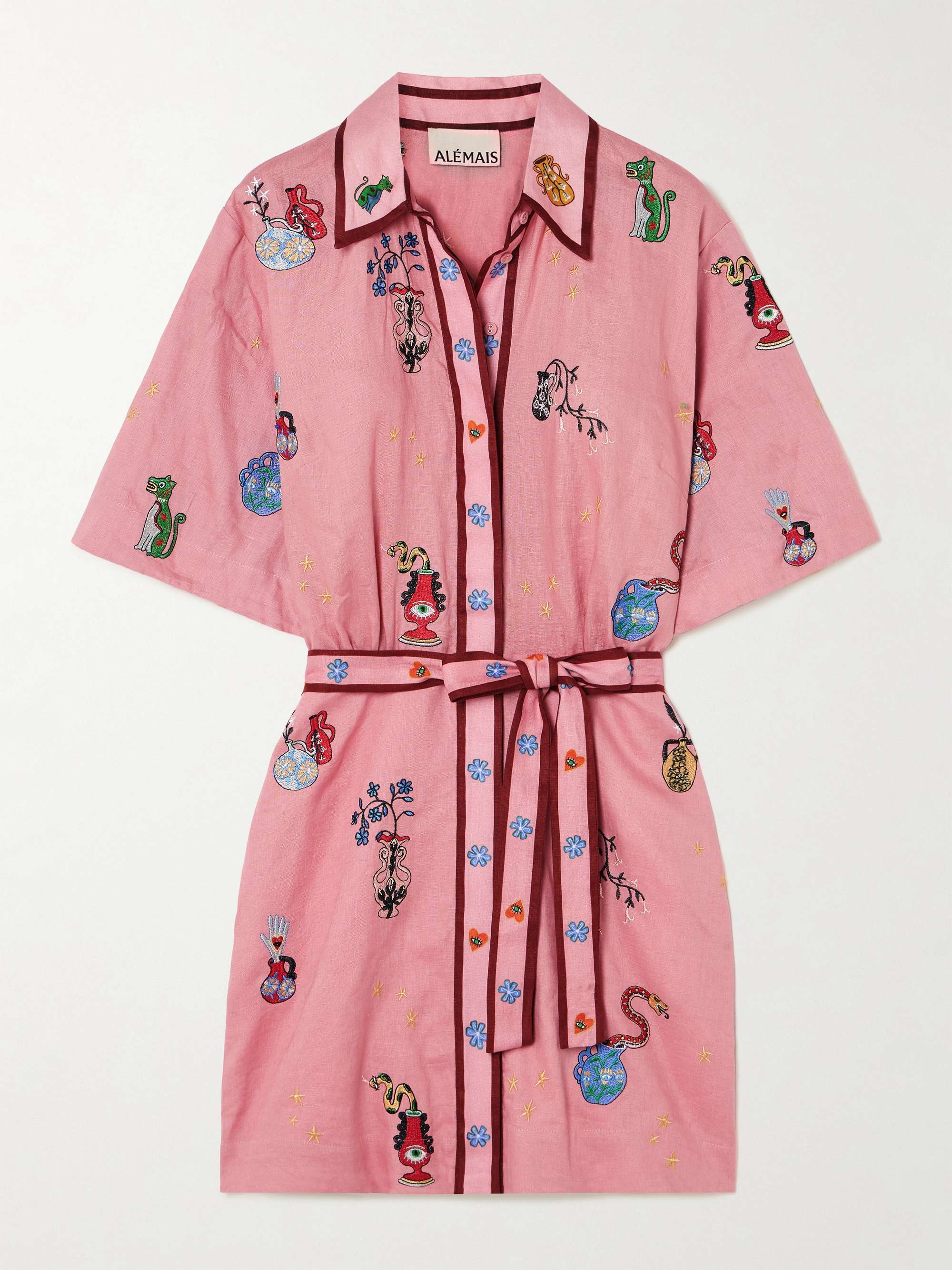 + Nadia Hernandez Timmy belted embroidered printed linen mini shirt dress hero visual